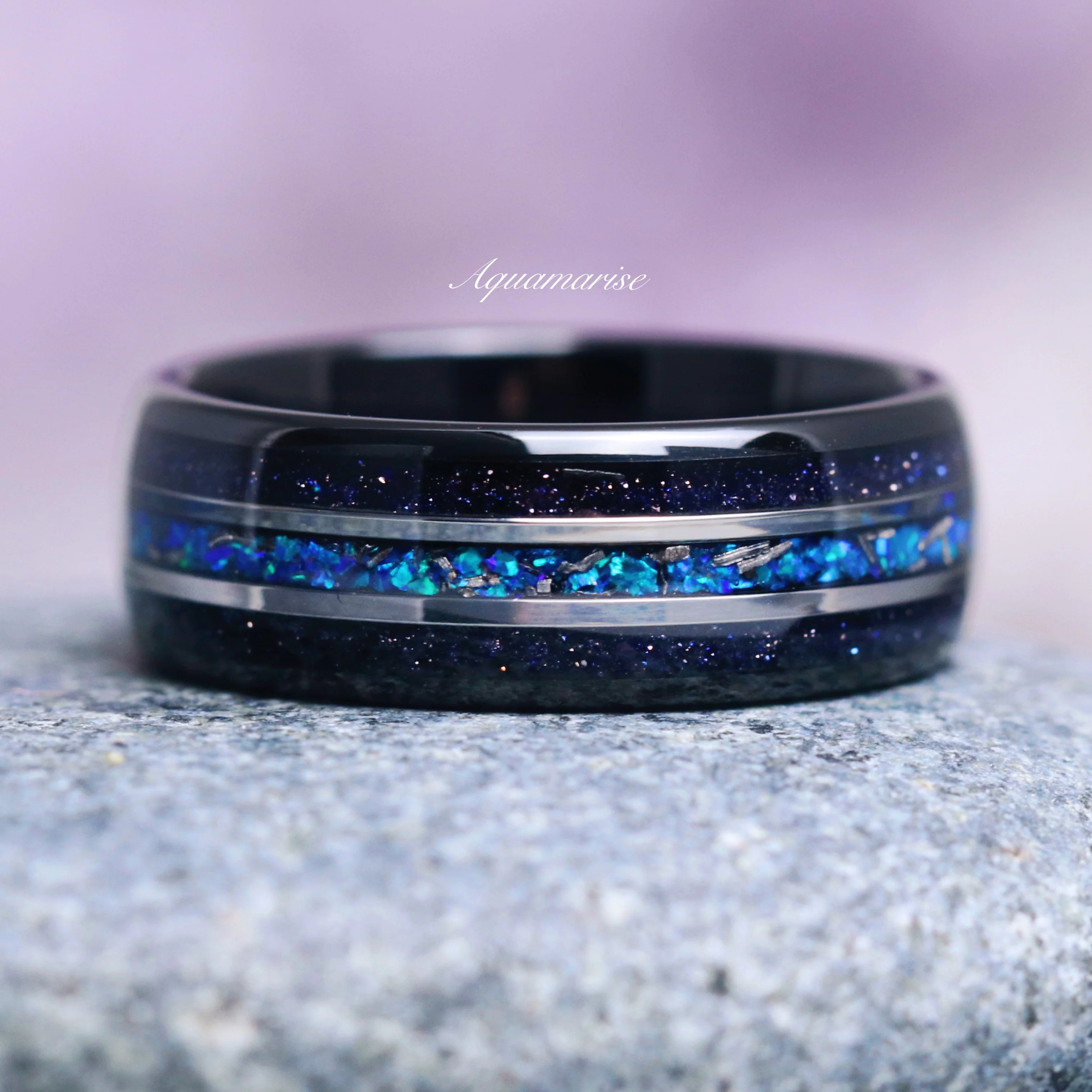 Starry Night and Fire Opal Leaf Couples Ring Set - Image 3