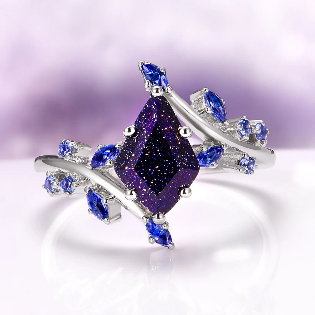 Starry Night and Fire Opal Leaf Couples Ring Set - Image 4