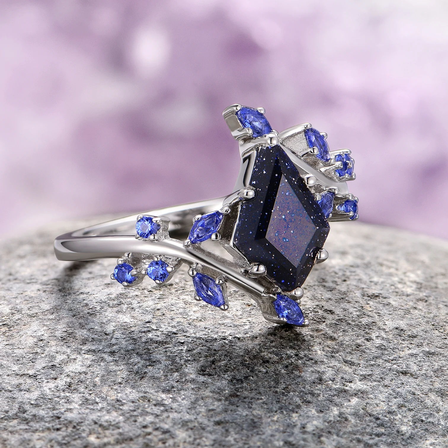 Starry Night and Fire Opal Leaf Couples Ring Set - Image 6