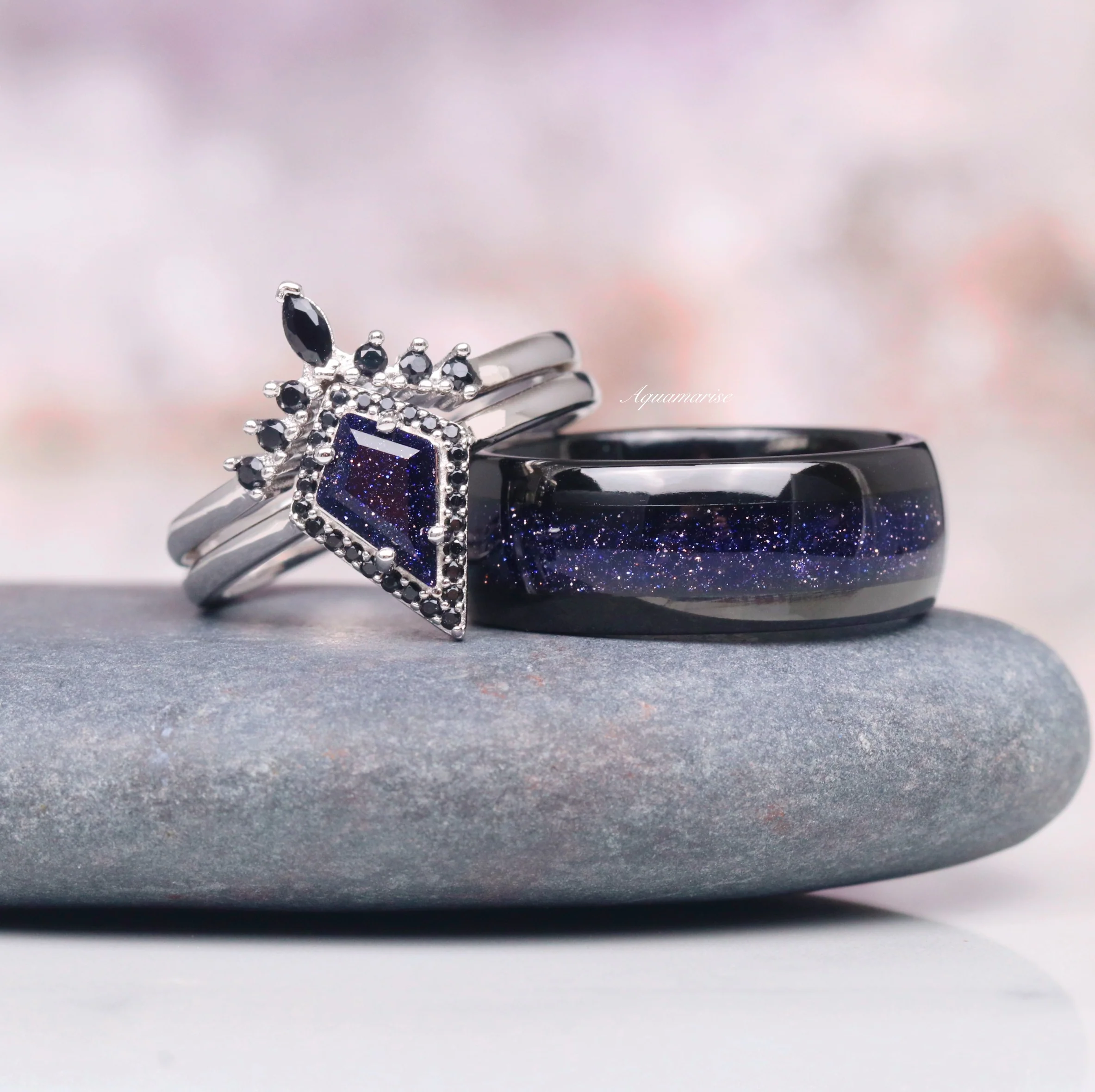 Starry Night Wedding Band- 8MM Black Tungsten - Image 3