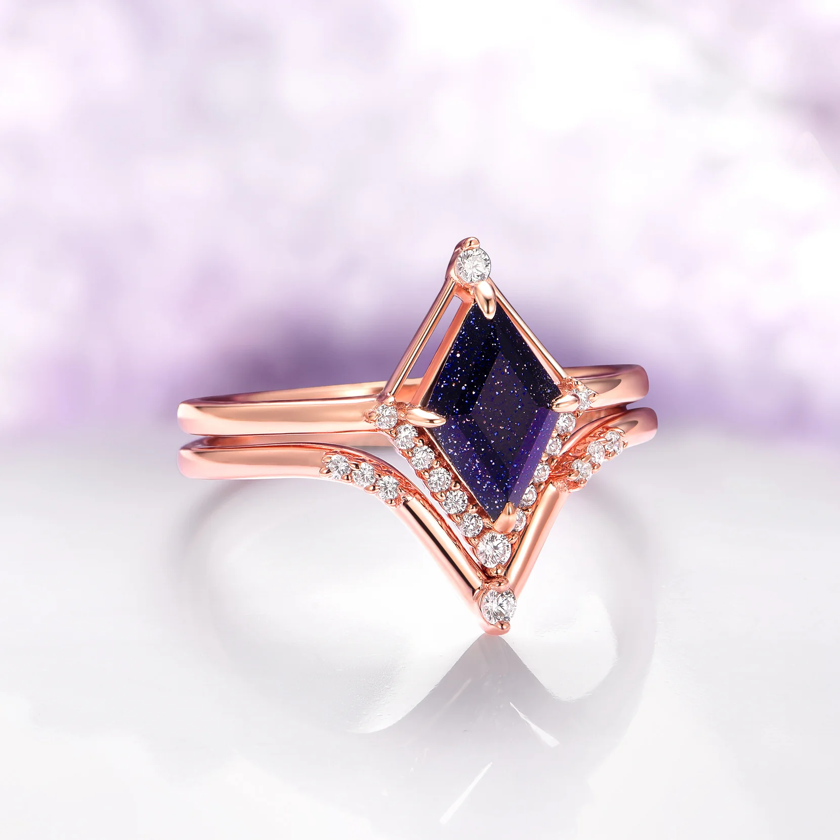 Starry Night Sandstone Ring Set- 14K Solid Rose Gold - Image 2