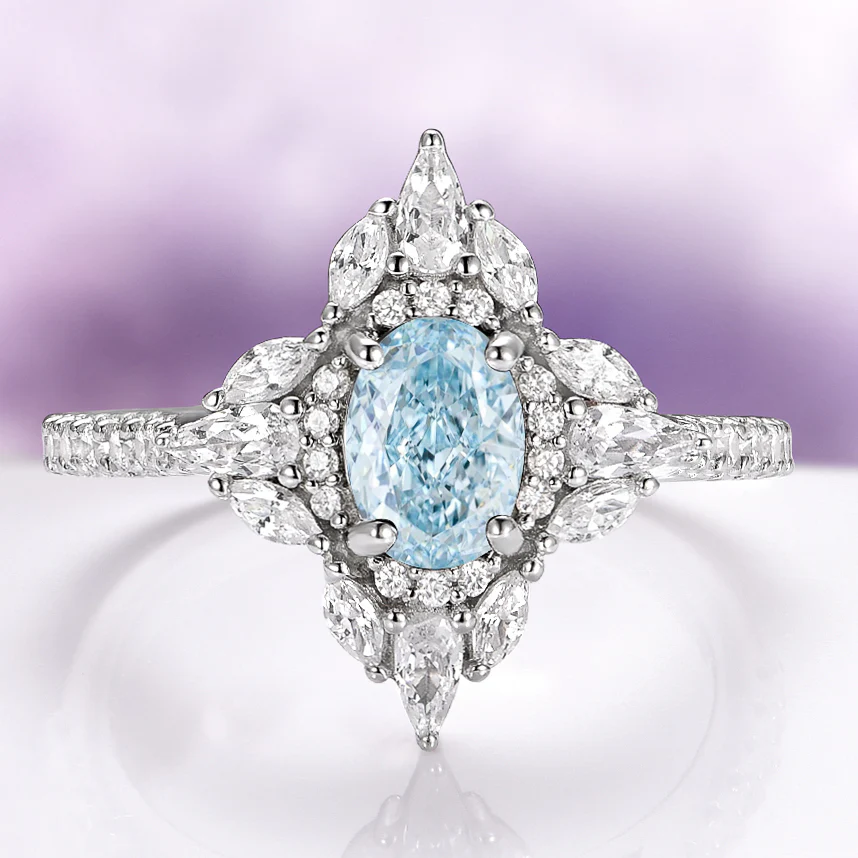 Stella Oval Cut Aquamarine Vintage Engagement Ring in 14K White Gold