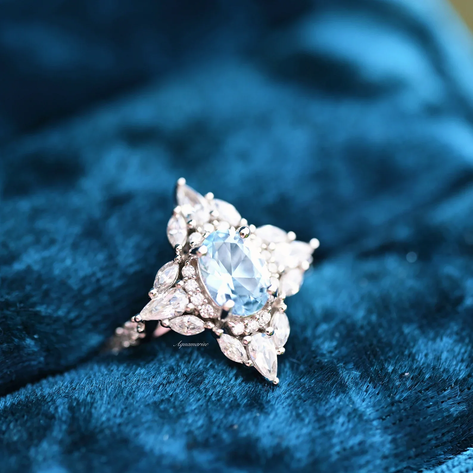 Stella Oval Cut Aquamarine Vintage Engagement Ring in 14K White Gold - Image 2