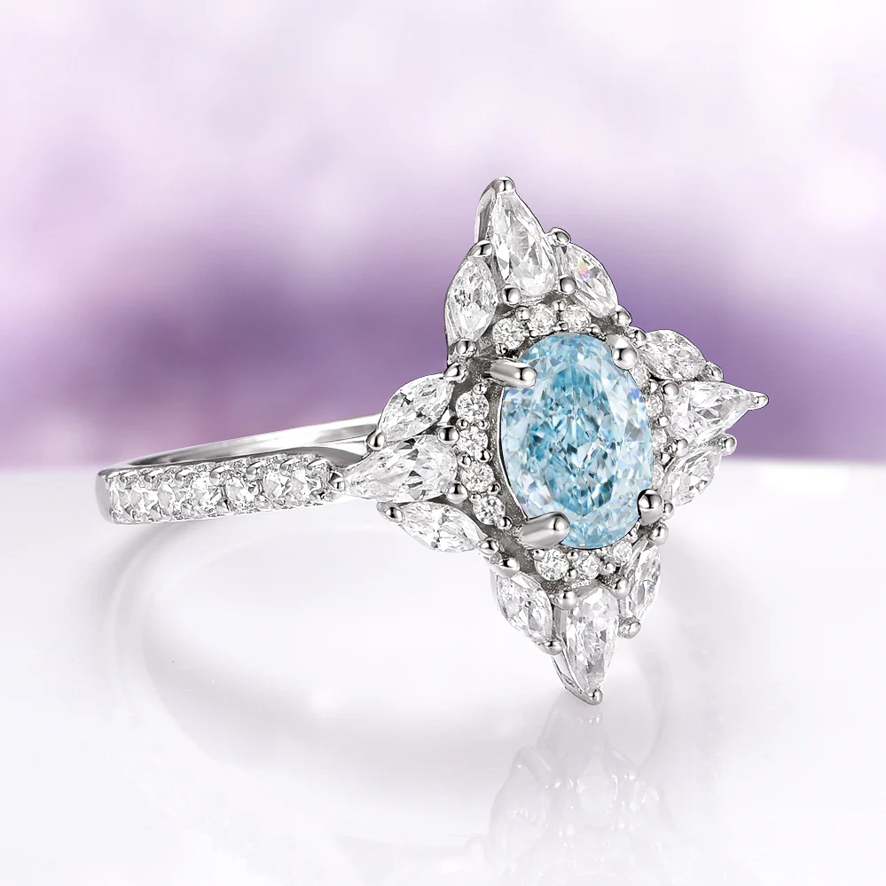 Stella Oval Cut Aquamarine Vintage Engagement Ring in 14K White Gold - Image 7
