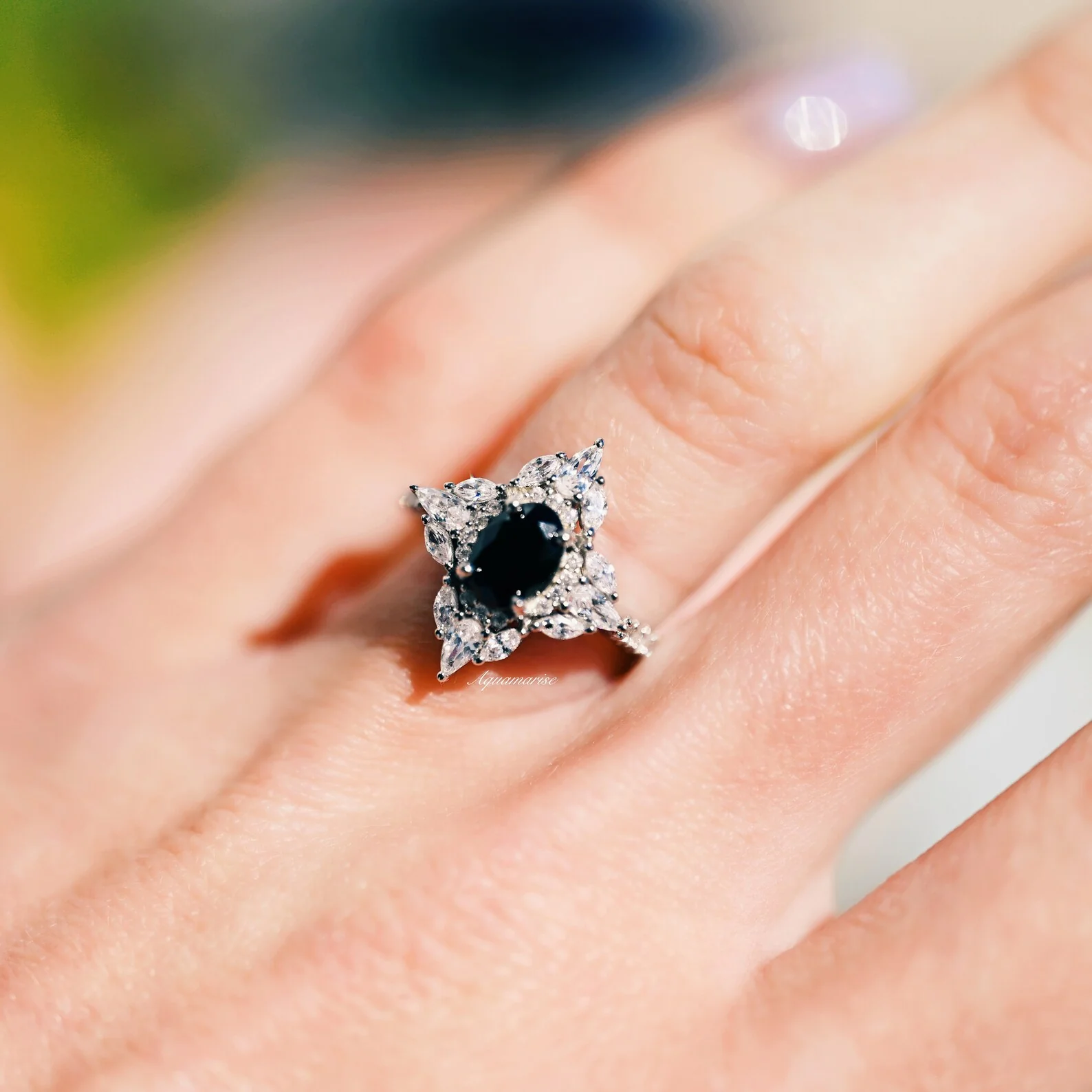 Stella Black Moissanite Engagement Ring in 14K White Gold - Image 2