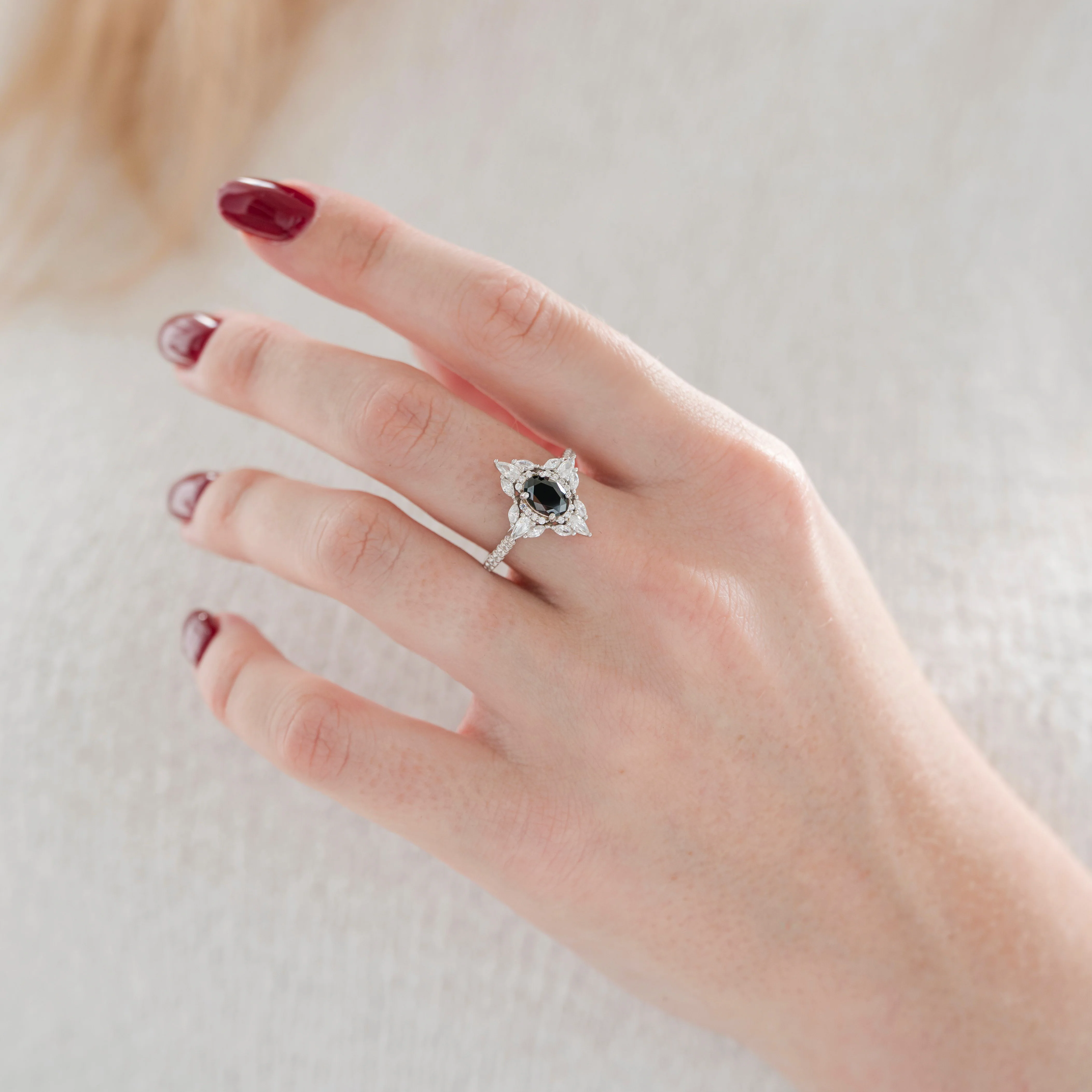 Stella Black Moissanite Engagement Ring in 14K White Gold - Image 4