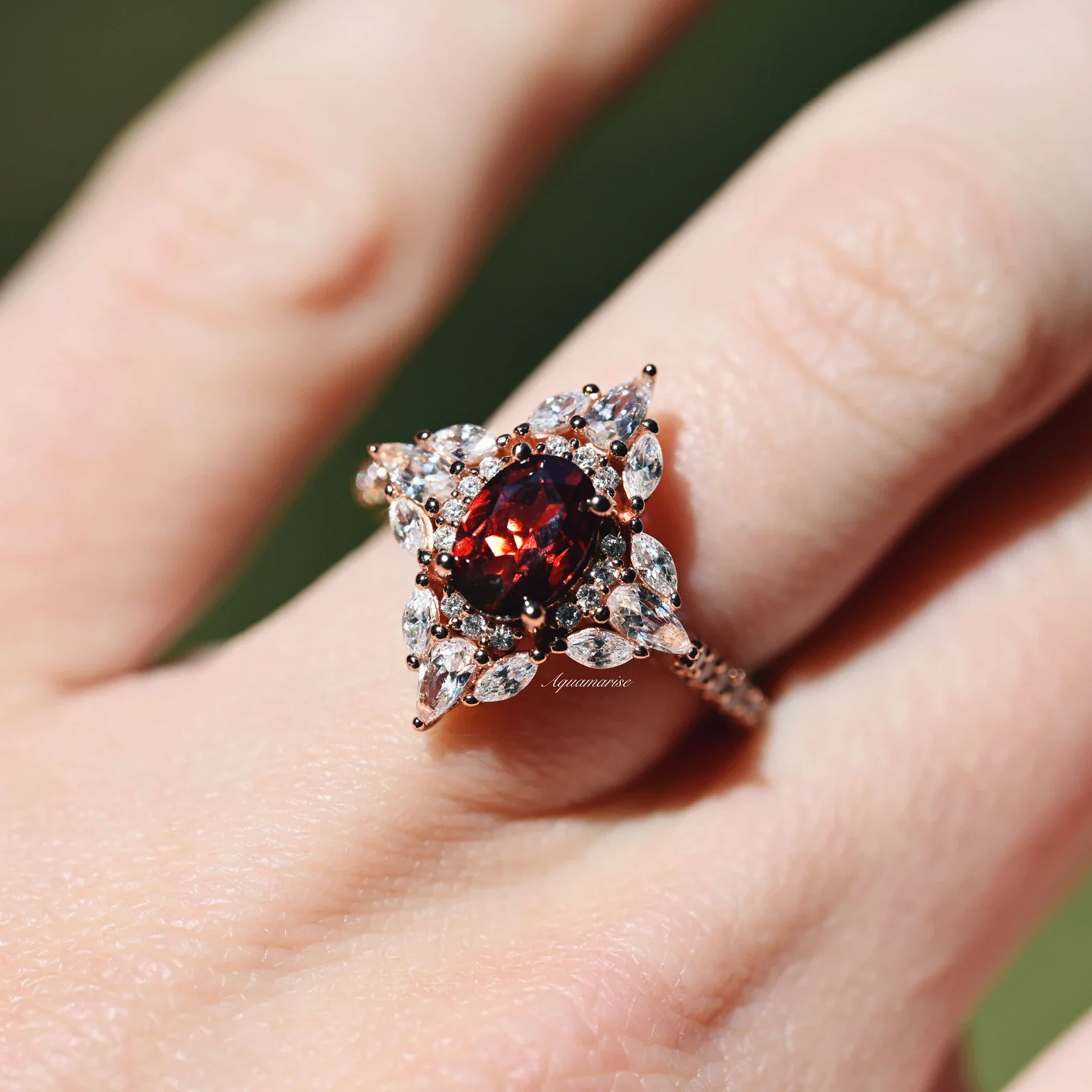 Stella Natural Red Garnet Ring- 14K Rose Gold Vermeil - Image 3