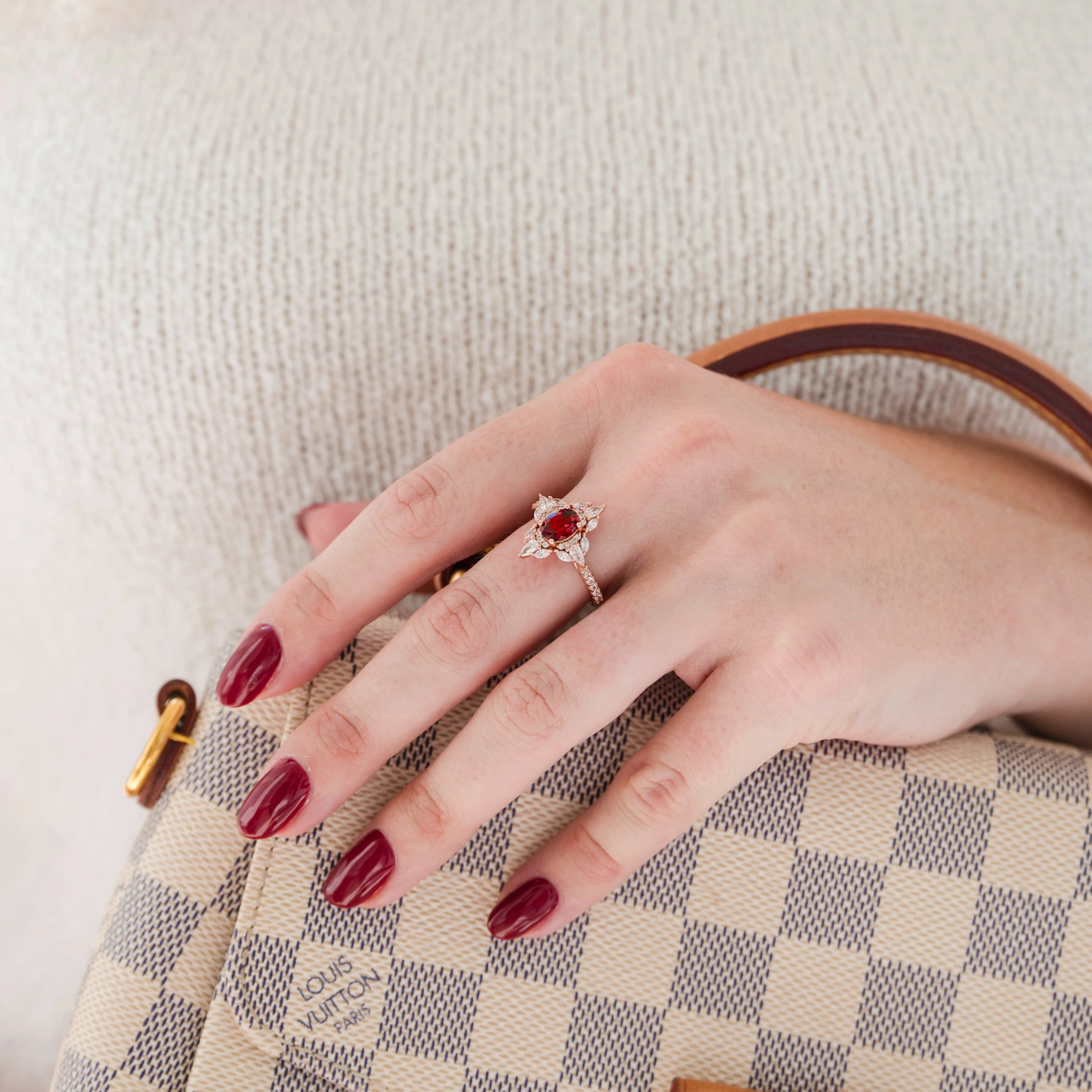 Stella Natural Red Garnet Ring- 14K Rose Gold Vermeil - Image 4