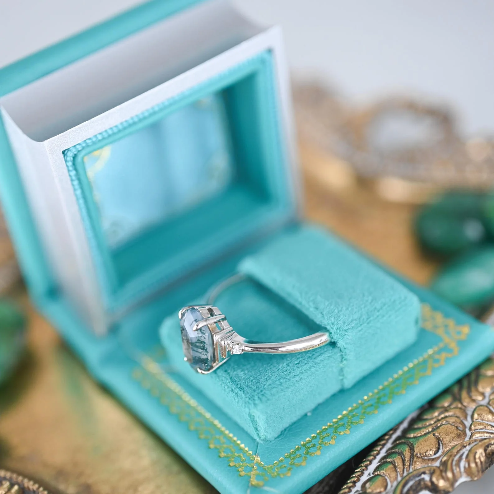 Summer Court Handmade Leather Book Ring Box- Ocean Tide Teal Edition (Small) - Image 10