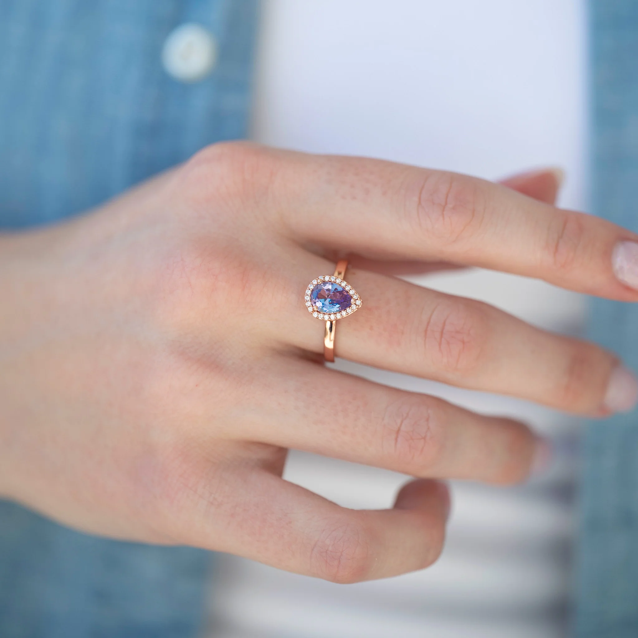 Teardrop Alexandrite Ring in 14K Rose Gold Vermeil - Image 3