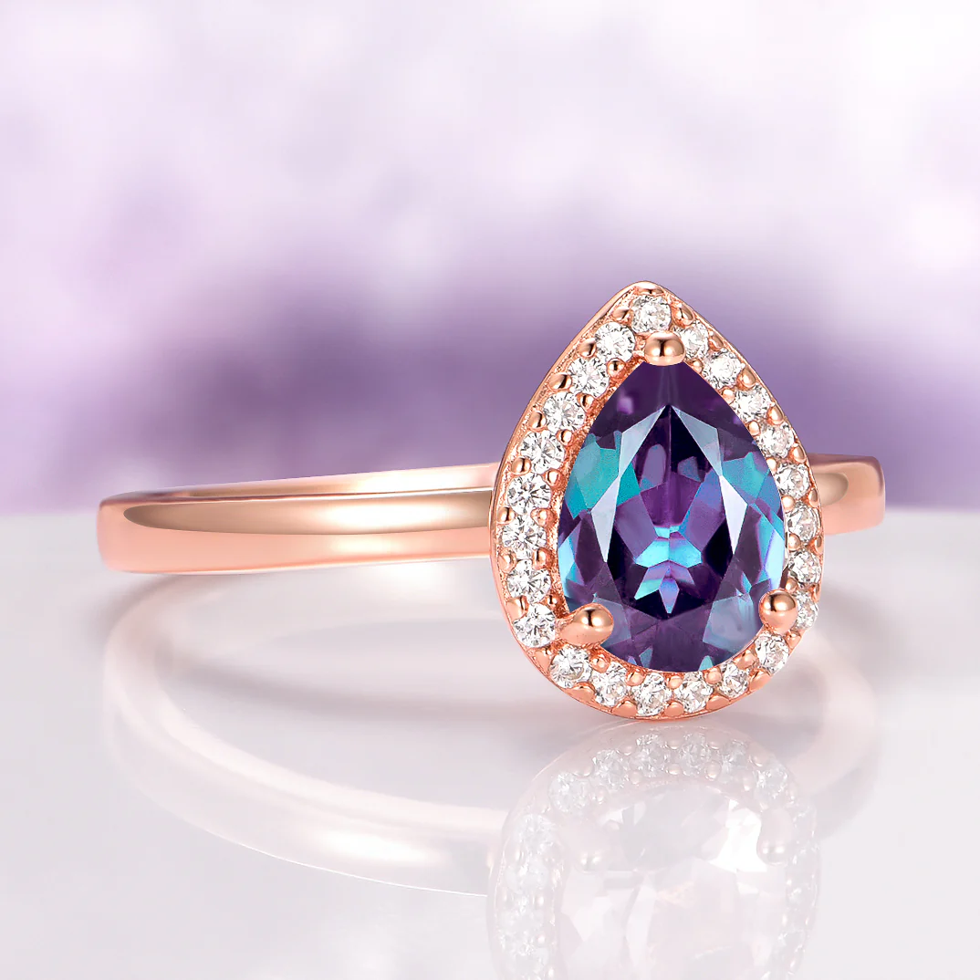 Teardrop Alexandrite Ring in 14K Rose Gold Vermeil - Image 4