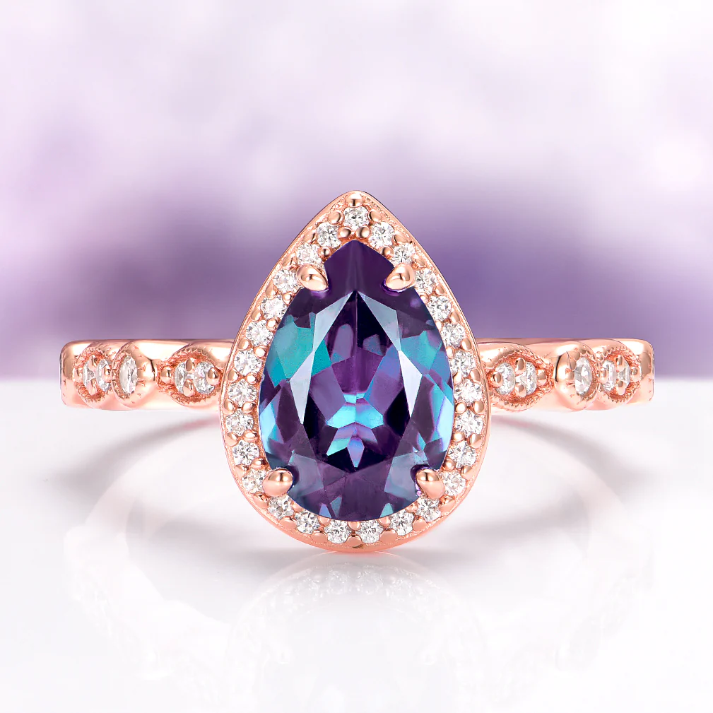 Art Deco Alexandrite Ring in 14K Rose Gold Vermeil