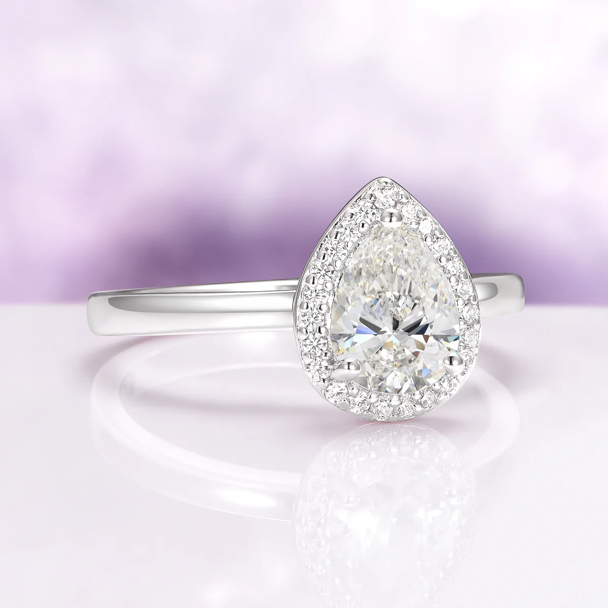 Simulated Diamond Teardrop Engagement Ring in Sterling Silver - Image 3