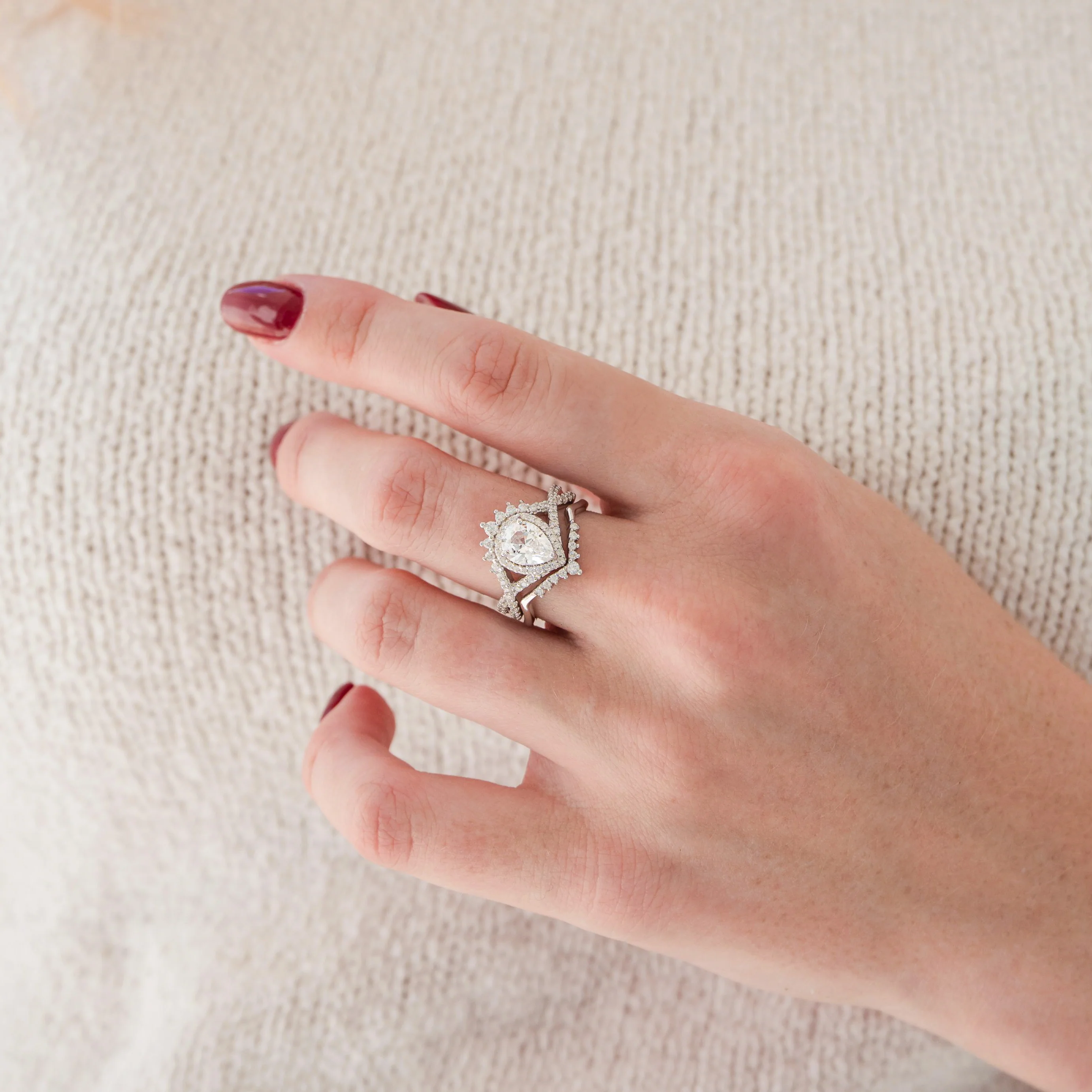 Teardrop Moissanite Engagement Ring Set in 14K White Gold - Image 4