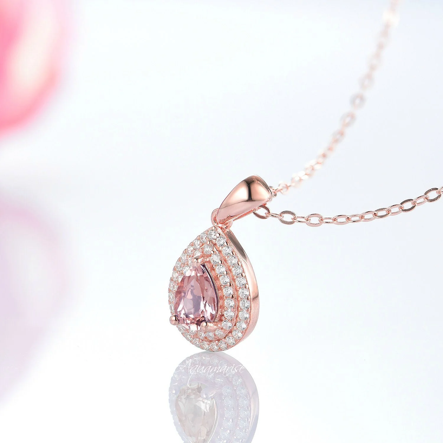 Teardrop Morganite Pendant Necklace in 14K Rose Gold Vermeil - Image 5