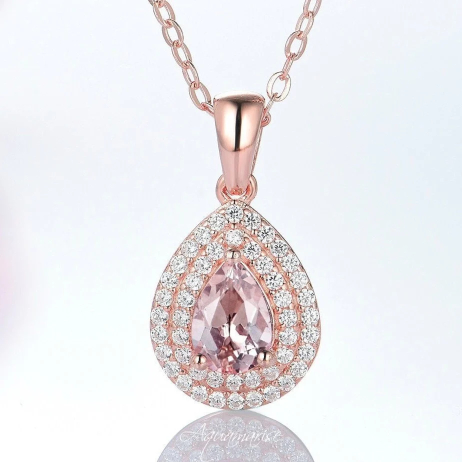 Teardrop Morganite Pendant Necklace in 14K Rose Gold Vermeil - Image 6
