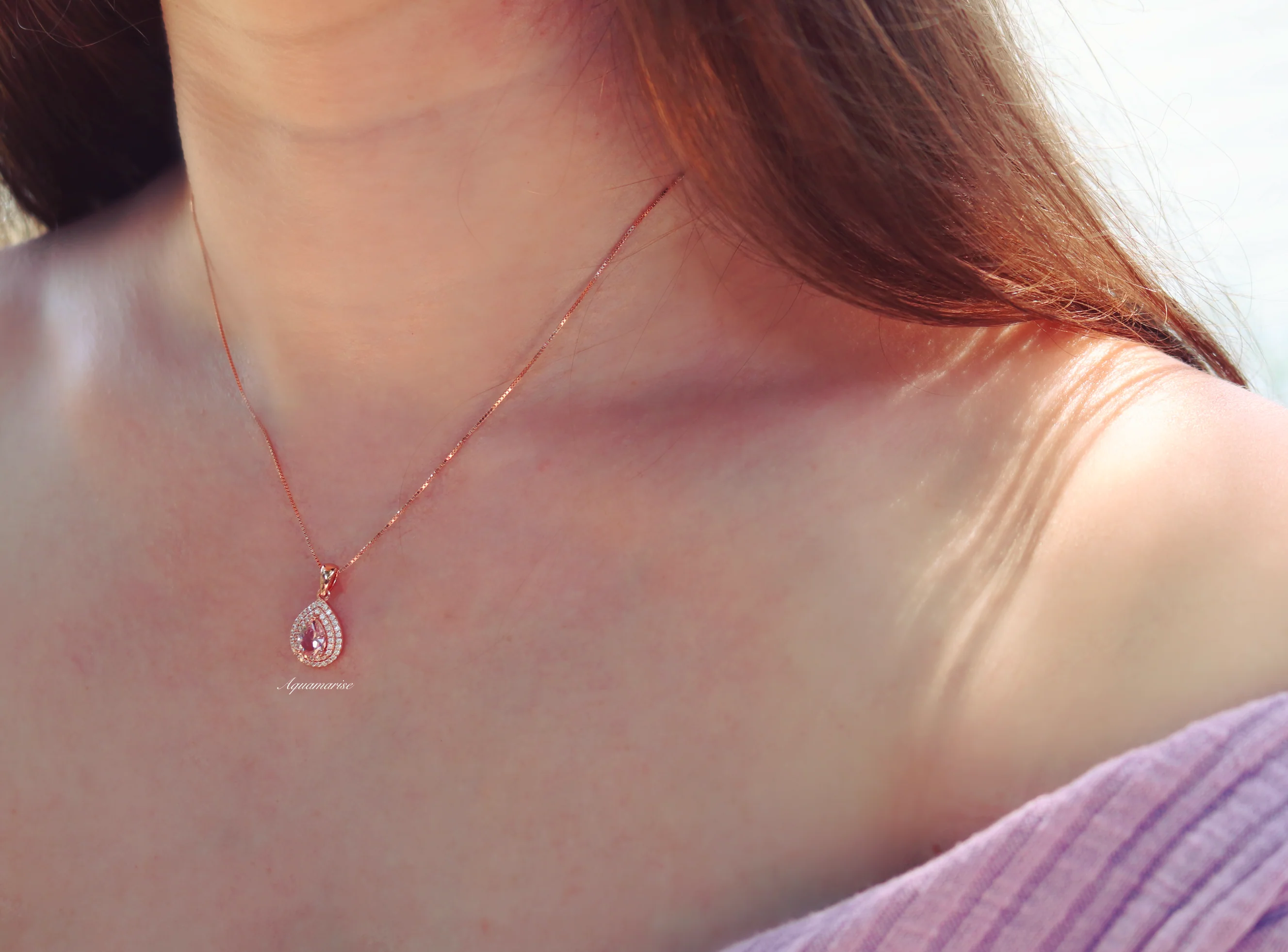 Teardrop Morganite Pendant Necklace in 14K Rose Gold Vermeil - Image 7