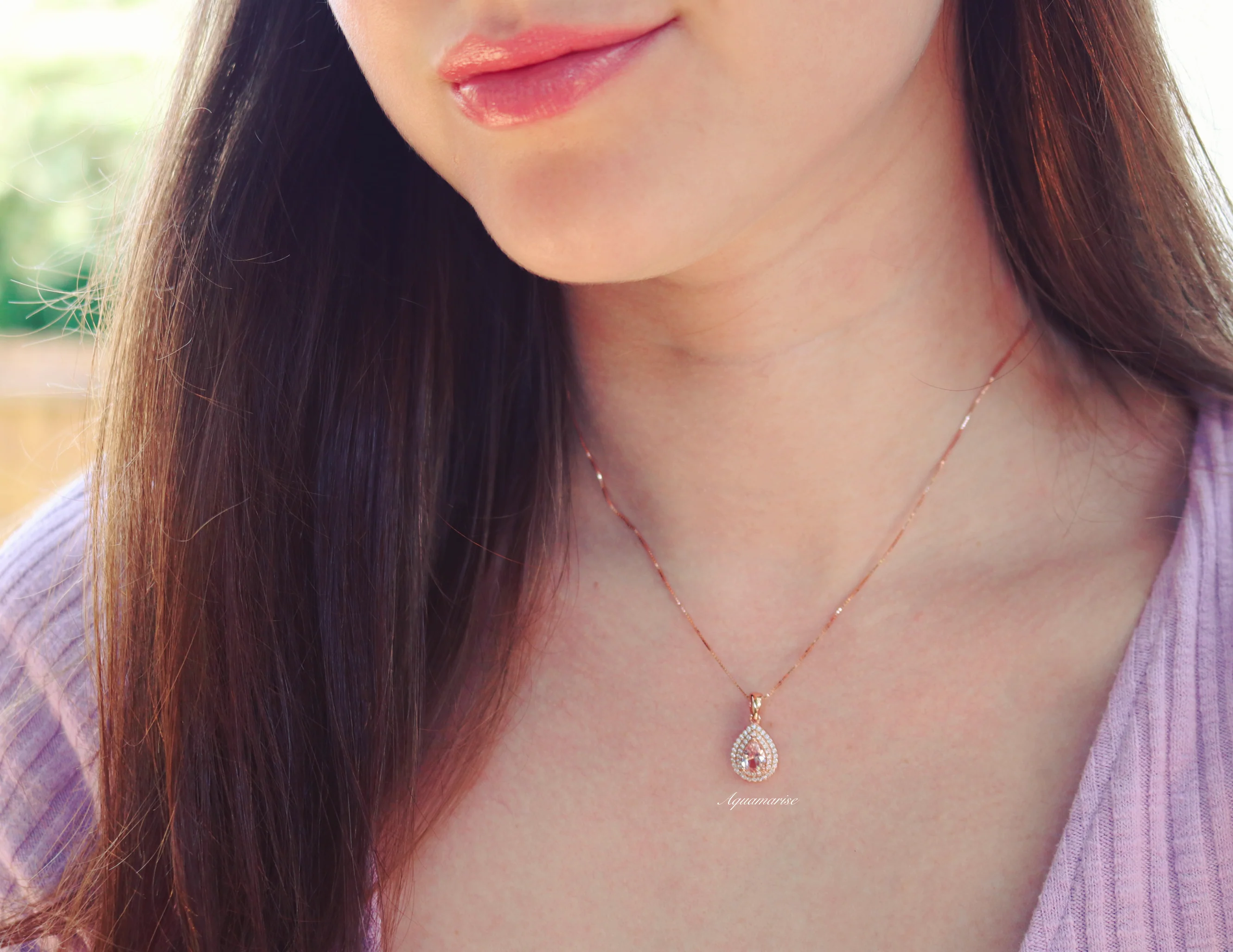 Teardrop Morganite Pendant Necklace in 14K Rose Gold Vermeil - Image 8