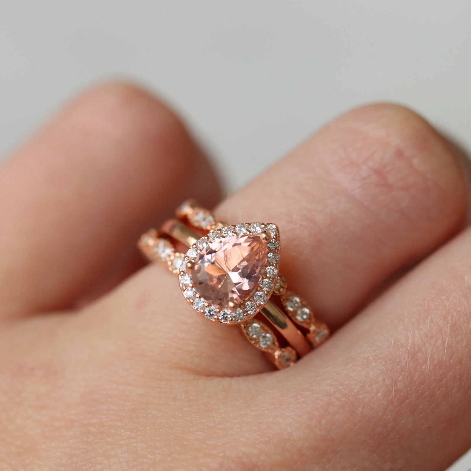 Teardrop Morganite Engagement Ring in 14K Rose Gold Vermeil - Image 3