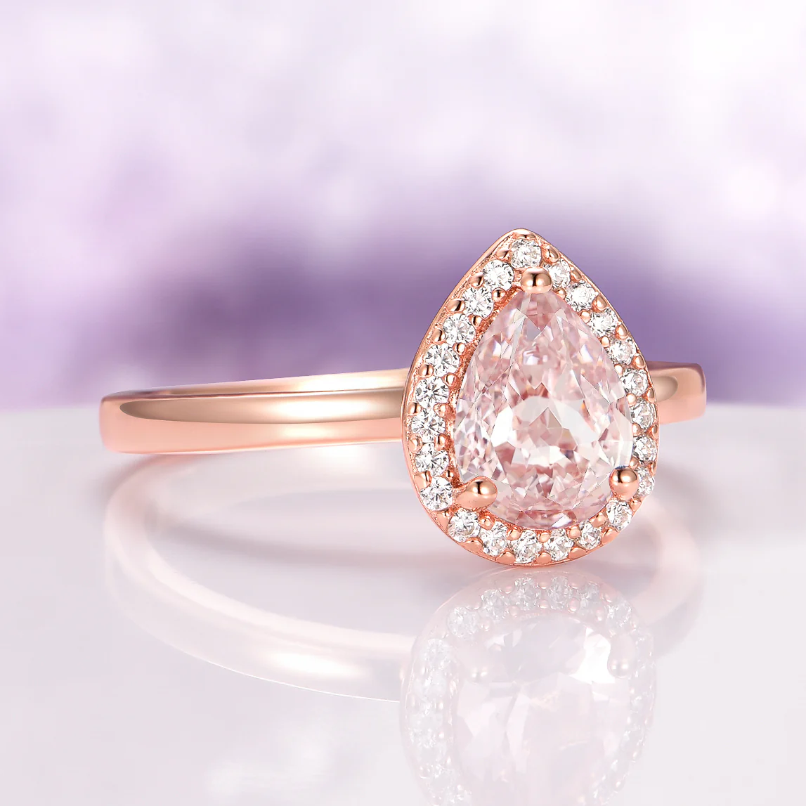Teardrop Morganite Engagement Ring in 14K Rose Gold Vermeil - Image 4