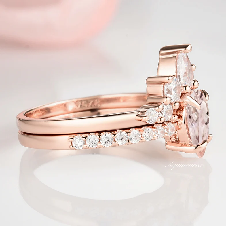 Teardrop Morganite Ring Set- 14K Rose Gold Vermeil - Image 5