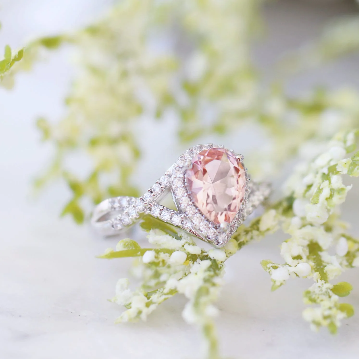 Flair Teardrop Morganite Engagement Ring in Sterling Silver - Image 2