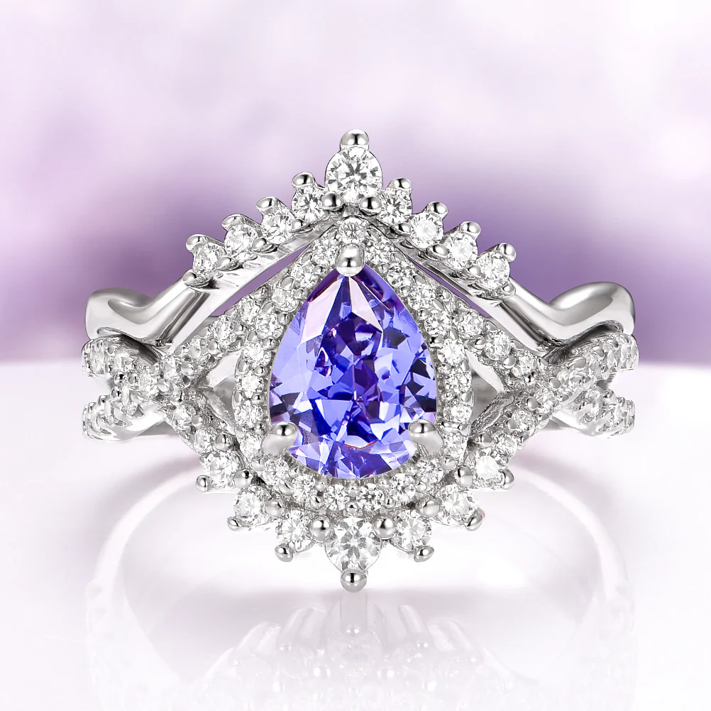 Teardrop Tanzanite Engagement Ring Set in 14K White Gold