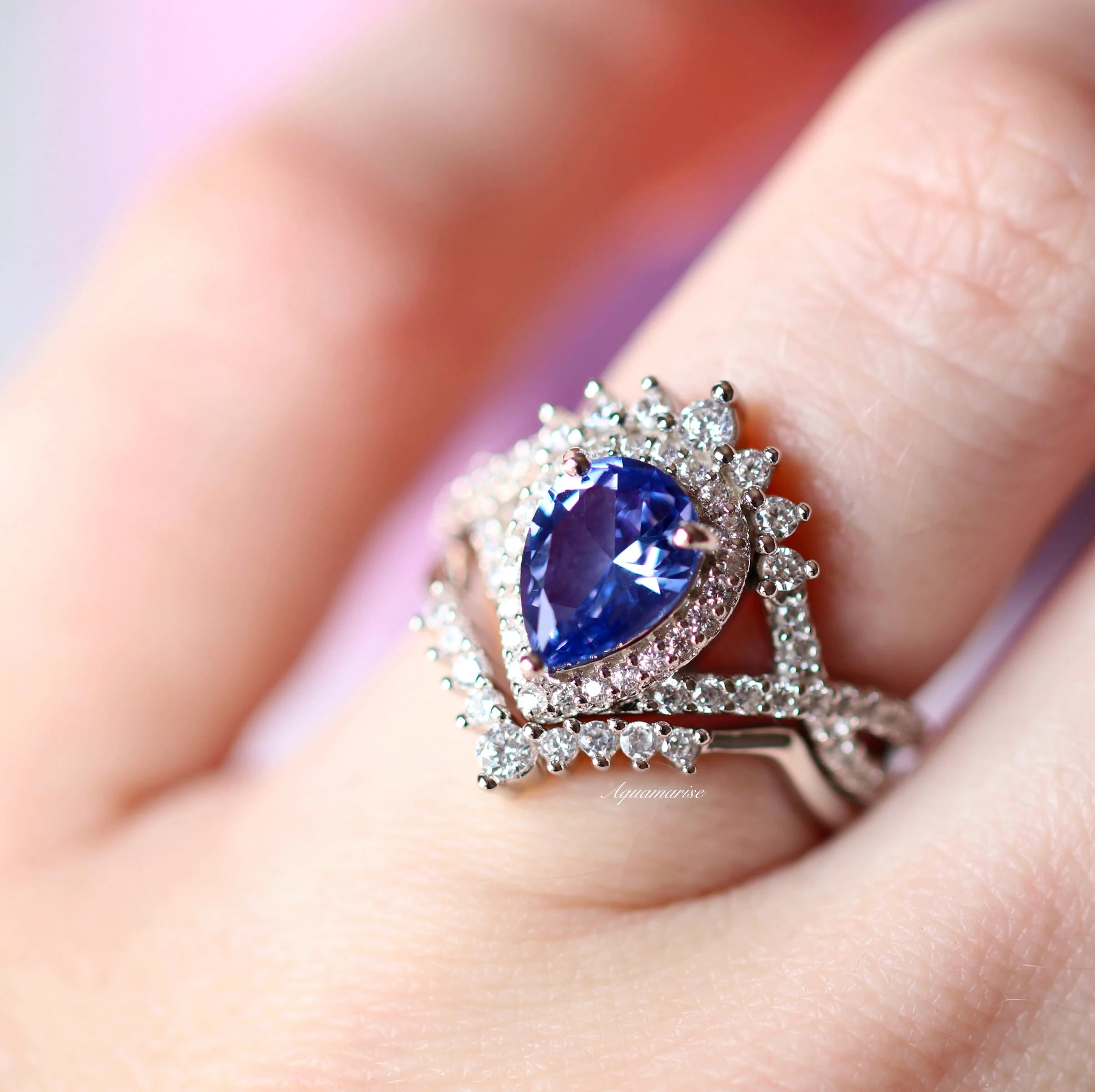 Teardrop Tanzanite Engagement Ring Set in 14K White Gold - Image 2