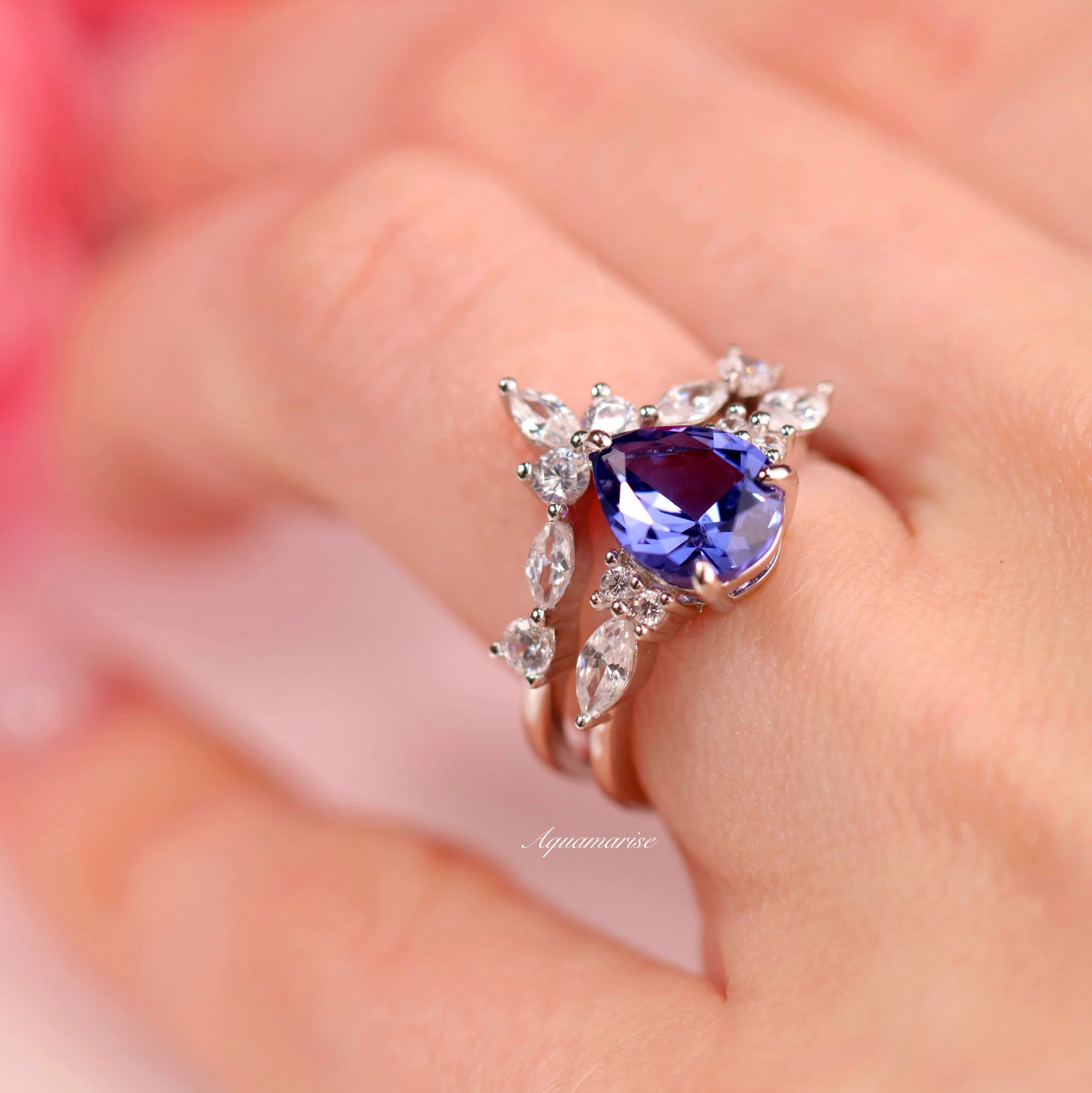Evelyn Teardrop Tanzanite Ring Set in Sterling Silver - Image 3
