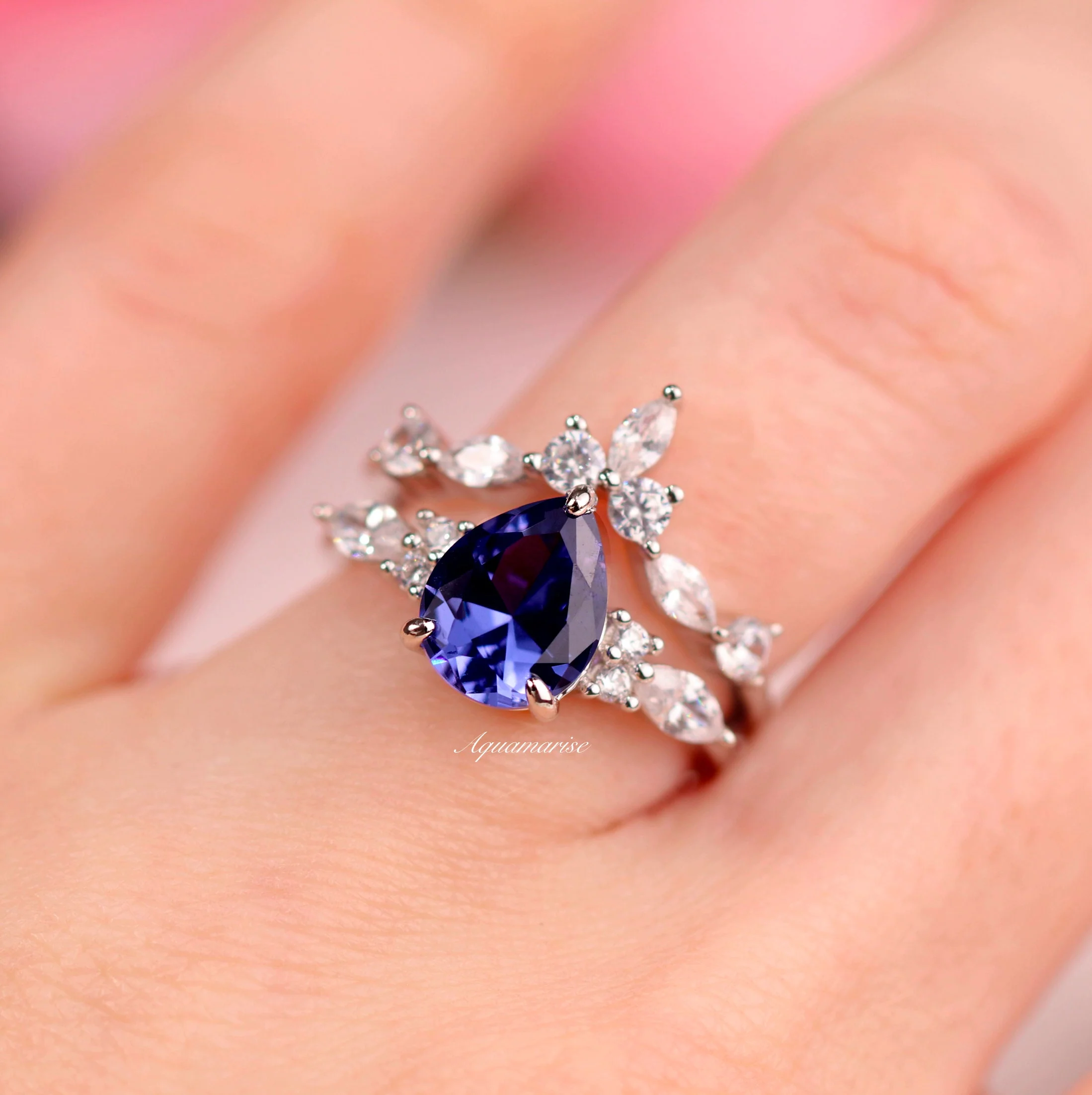 Evelyn Teardrop Tanzanite Ring Set in Sterling Silver - Image 4
