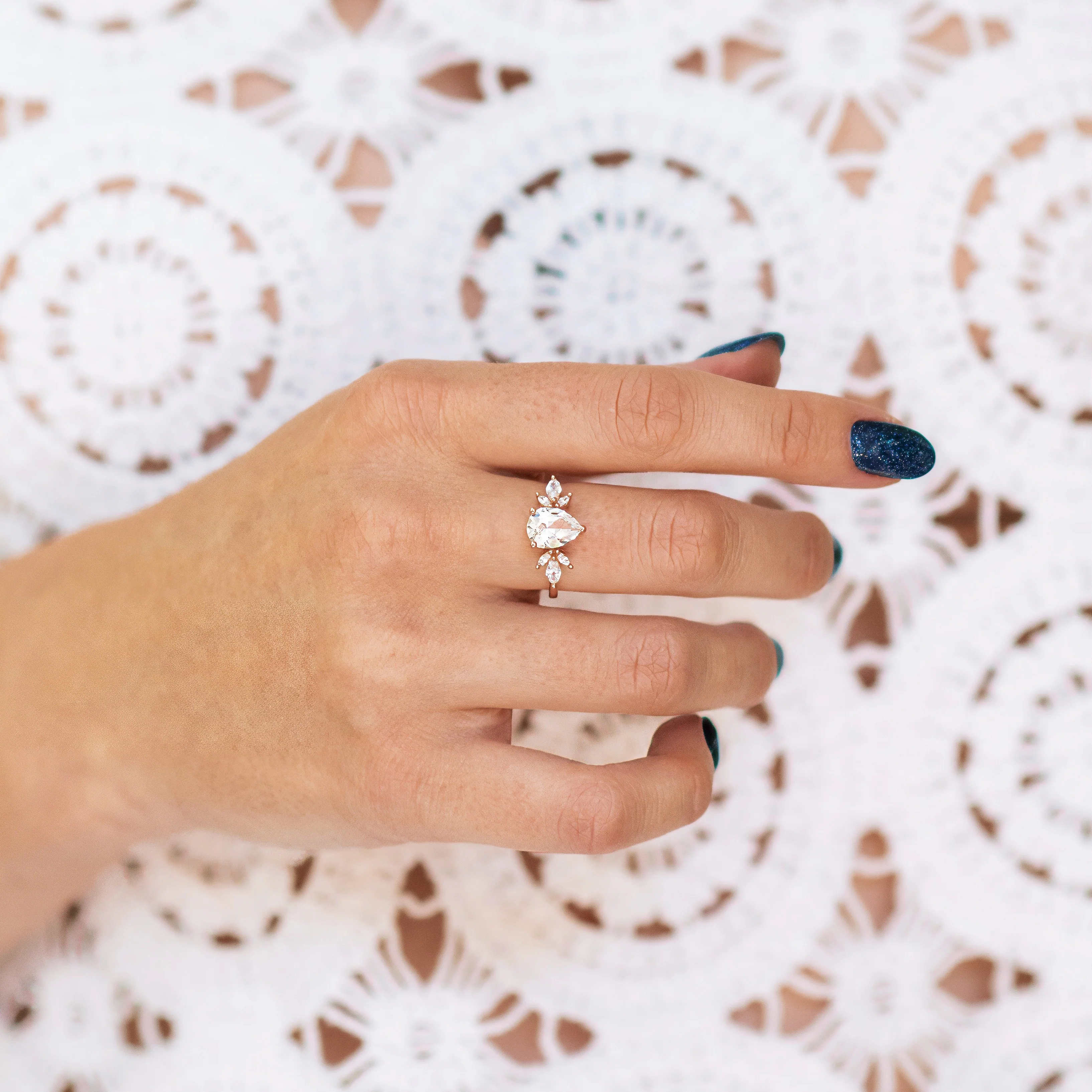 Teardrop White Sapphire Ring  in 14K Rose Gold Vermeil - Image 2