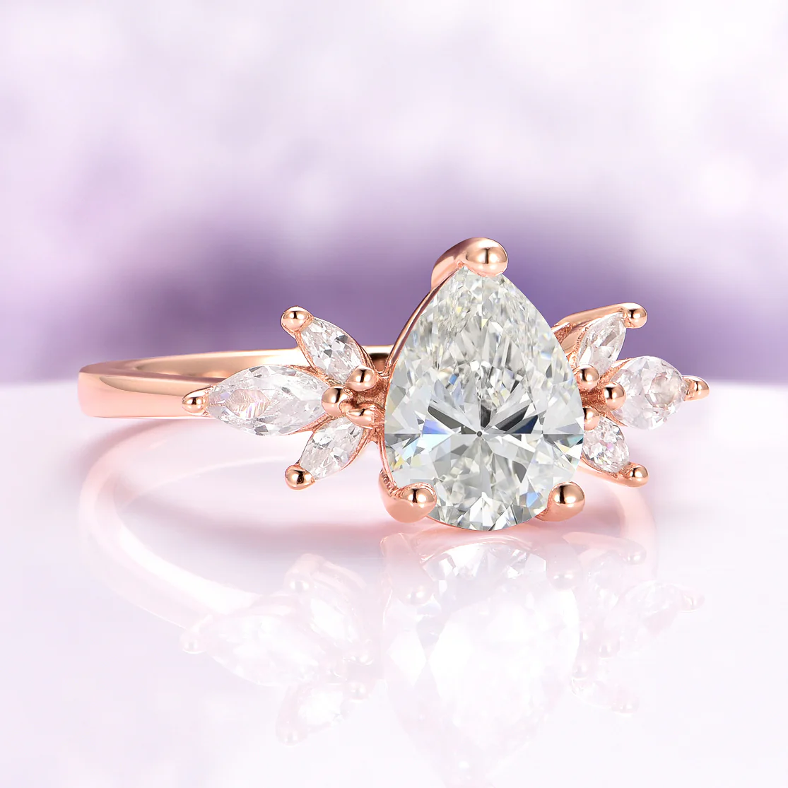 Teardrop White Sapphire Ring  in 14K Rose Gold Vermeil - Image 3