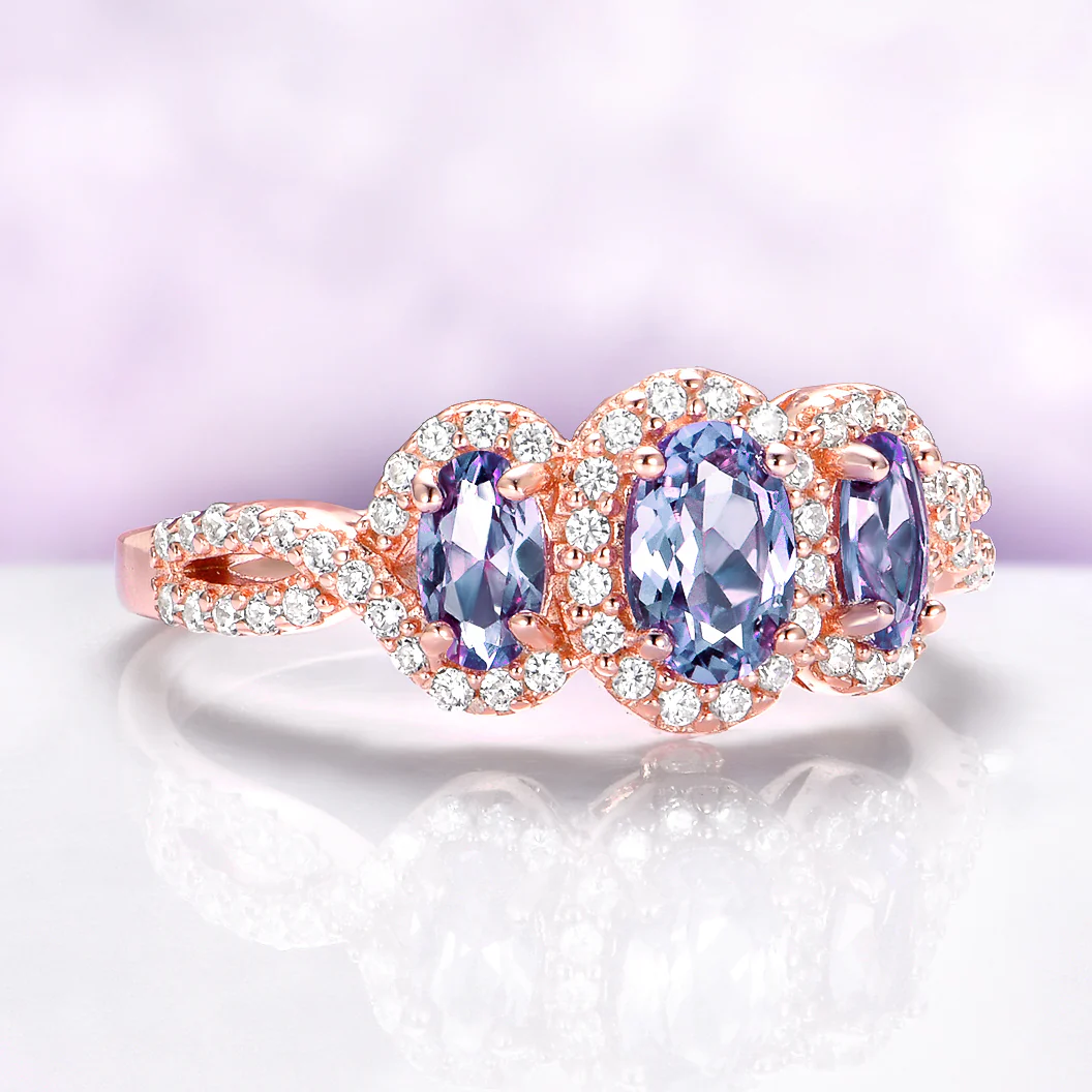 Three Stone Alexandrite Ring in 14K Rose Gold Vermeil - Image 5
