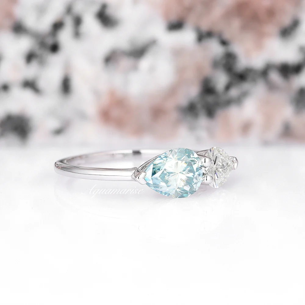 Toi Et Moi Blue and White Moissanite Engagement Ring- 14K White Gold - Image 5