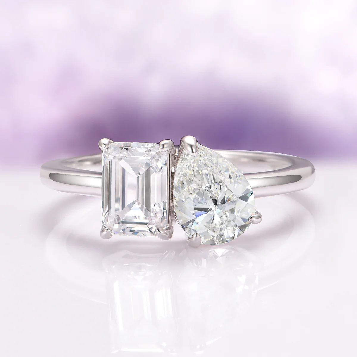 Toi Et Moi Moissanite Engagement Ring in 14K White Gold