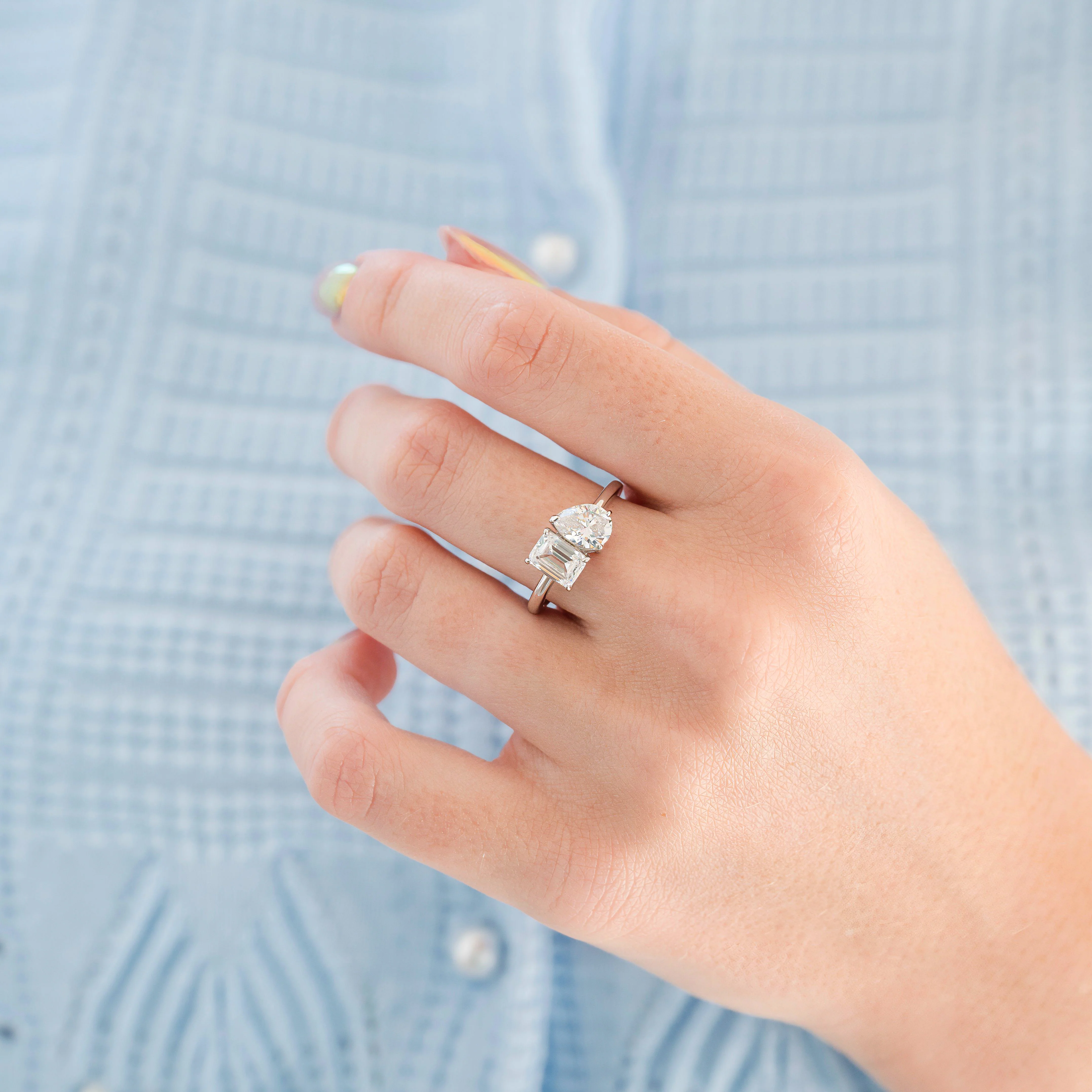 Toi Et Moi Moissanite Engagement Ring in 14K White Gold - Image 2