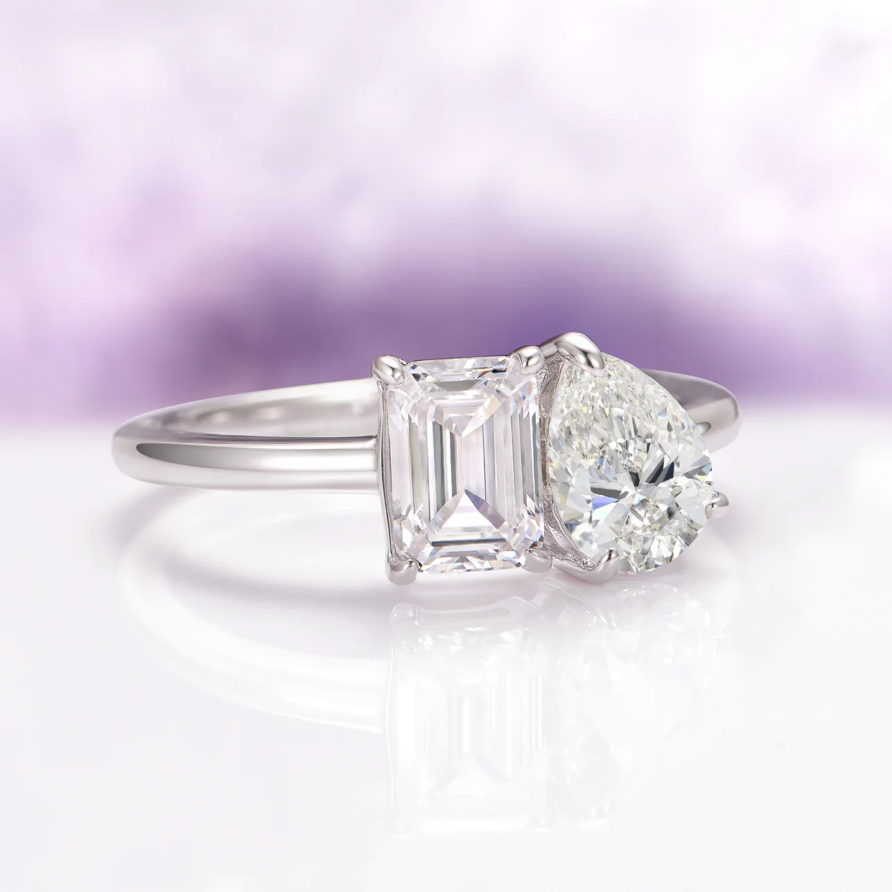 Toi Et Moi Moissanite Engagement Ring in 14K White Gold - Image 3