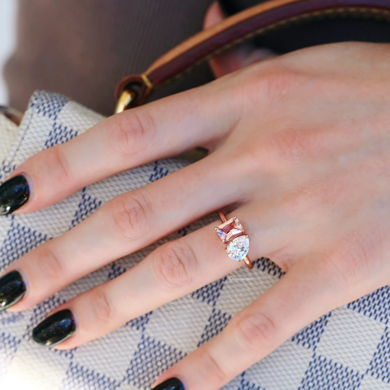 Toi Et Moi Morganite and Simulated Diamond Ring in Sterling Silver - Image 2