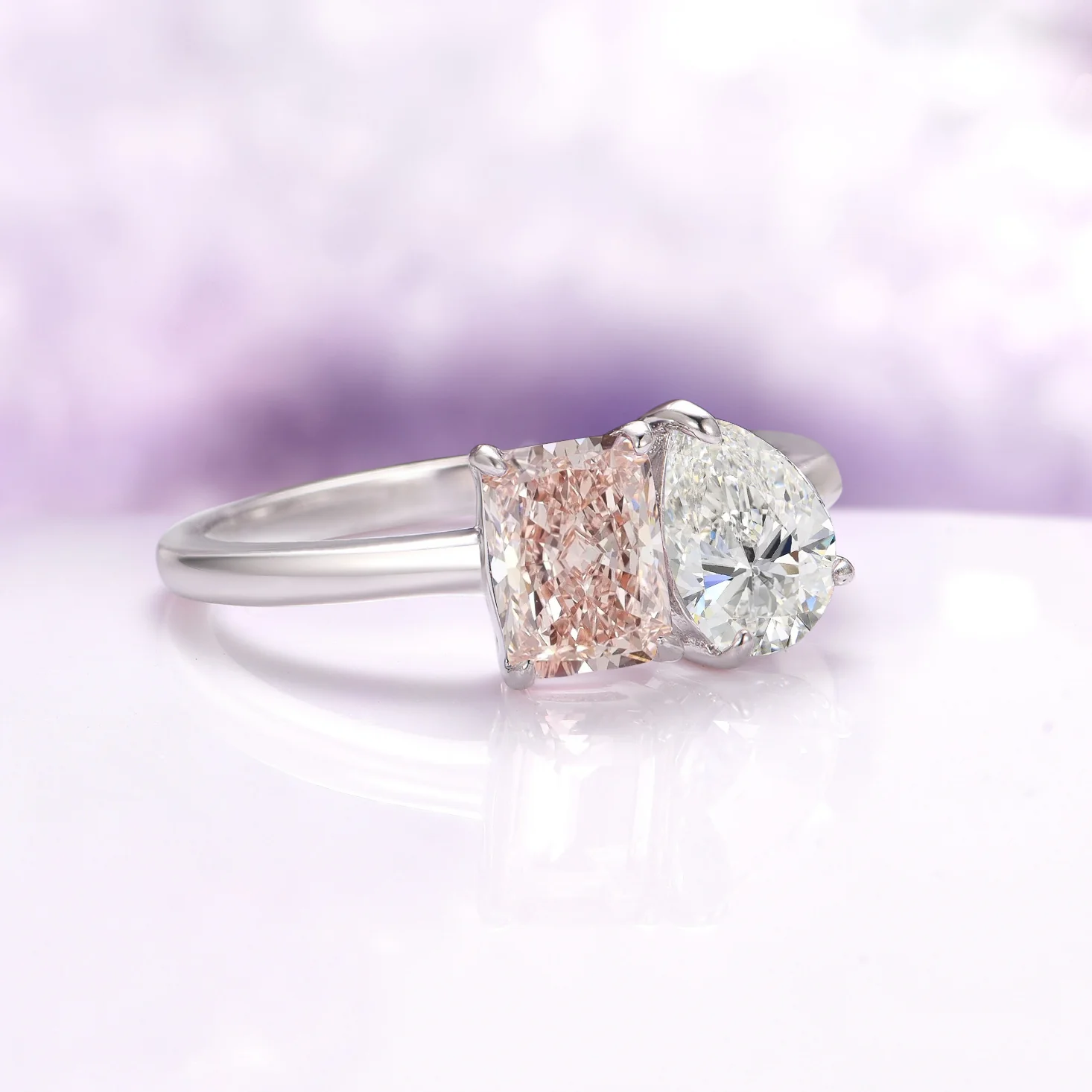 Toi Et Moi Morganite and Simulated Diamond Ring in Sterling Silver - Image 4