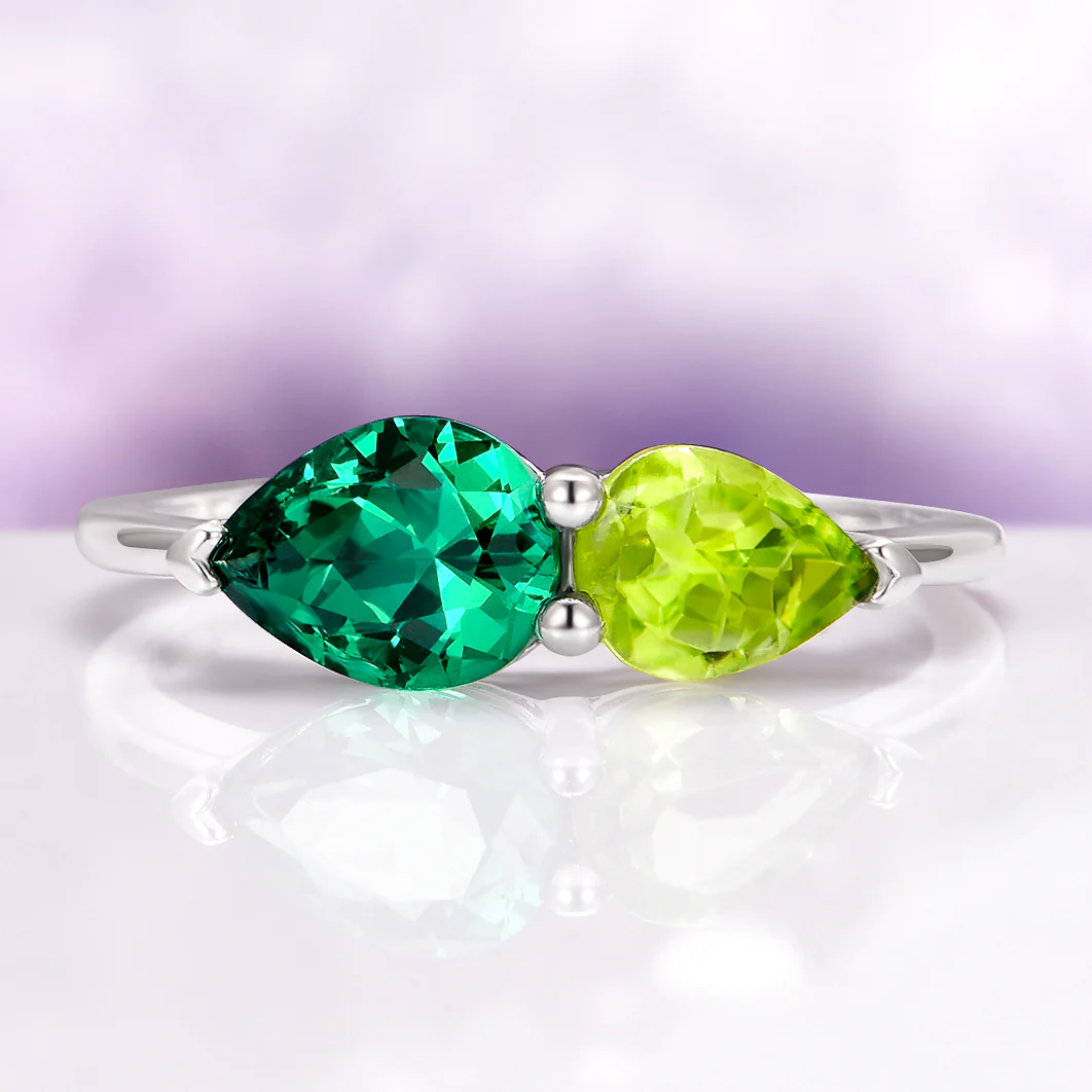 Toi Et Moi Peridot and Emerald Engagement Ring in 14K White Gold