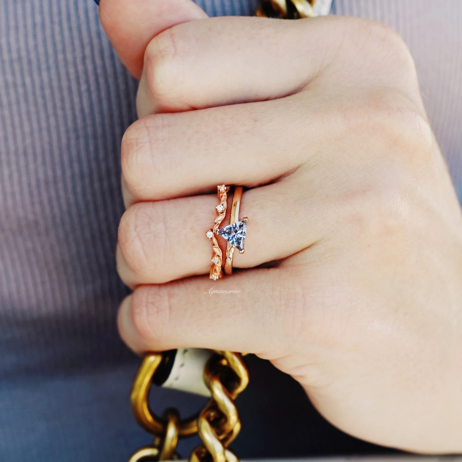 Minimalist Triangle Cut Alexandrite Engagement Ring in 14K Solid Rose Gold - Image 4