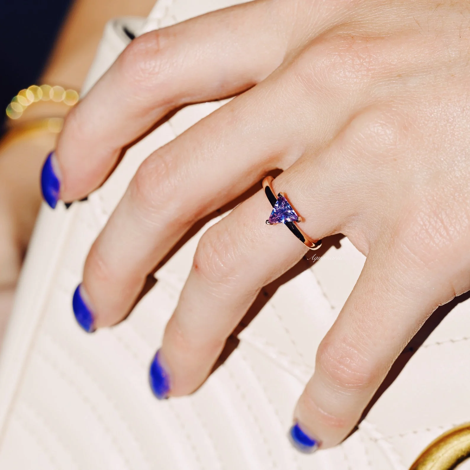 Minimalist Triangle Cut Alexandrite Engagement Ring in 14K Solid Rose Gold - Image 5