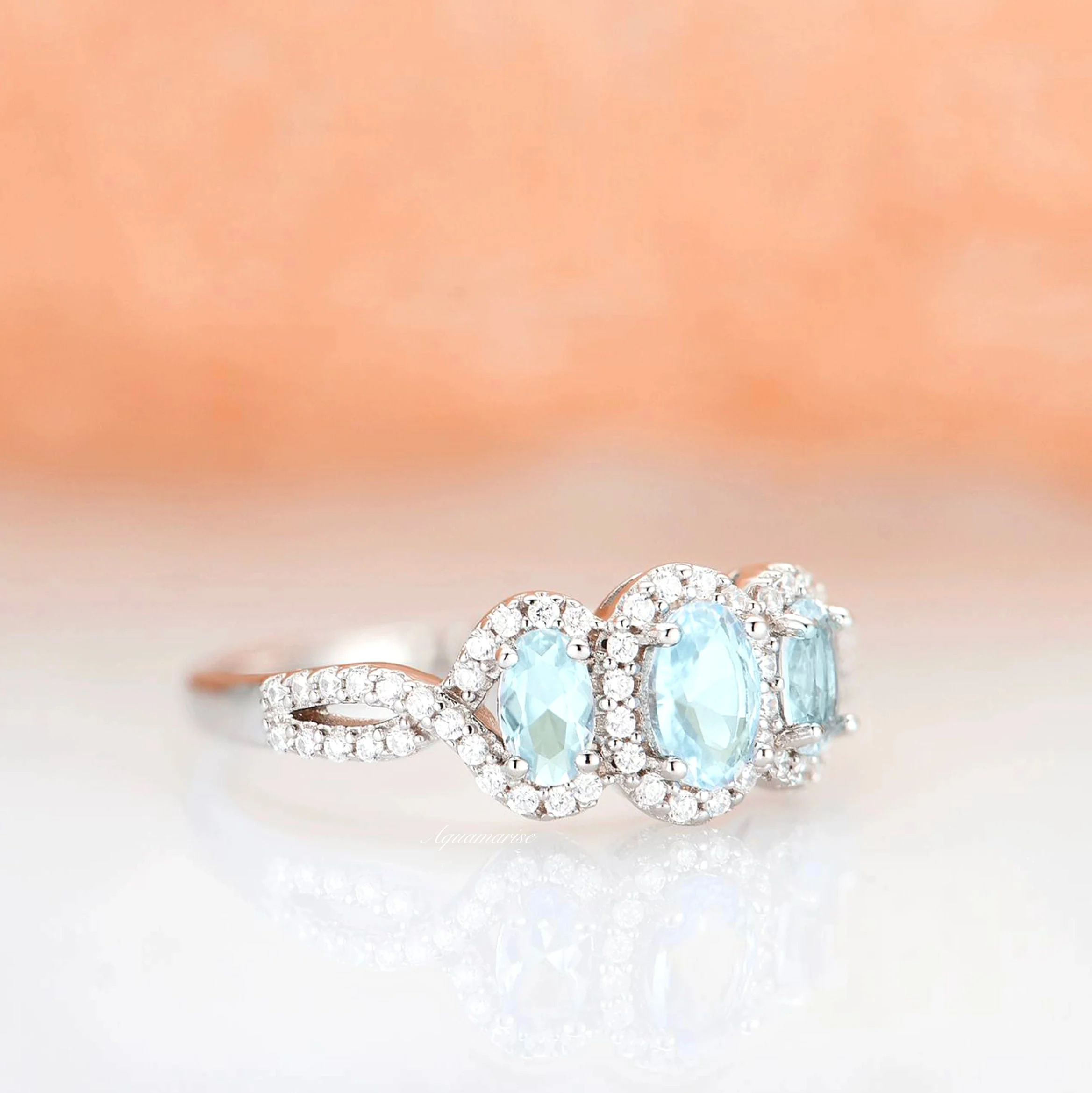 Three Stone Aquamarine Ring in Sterling Silver - Image 4