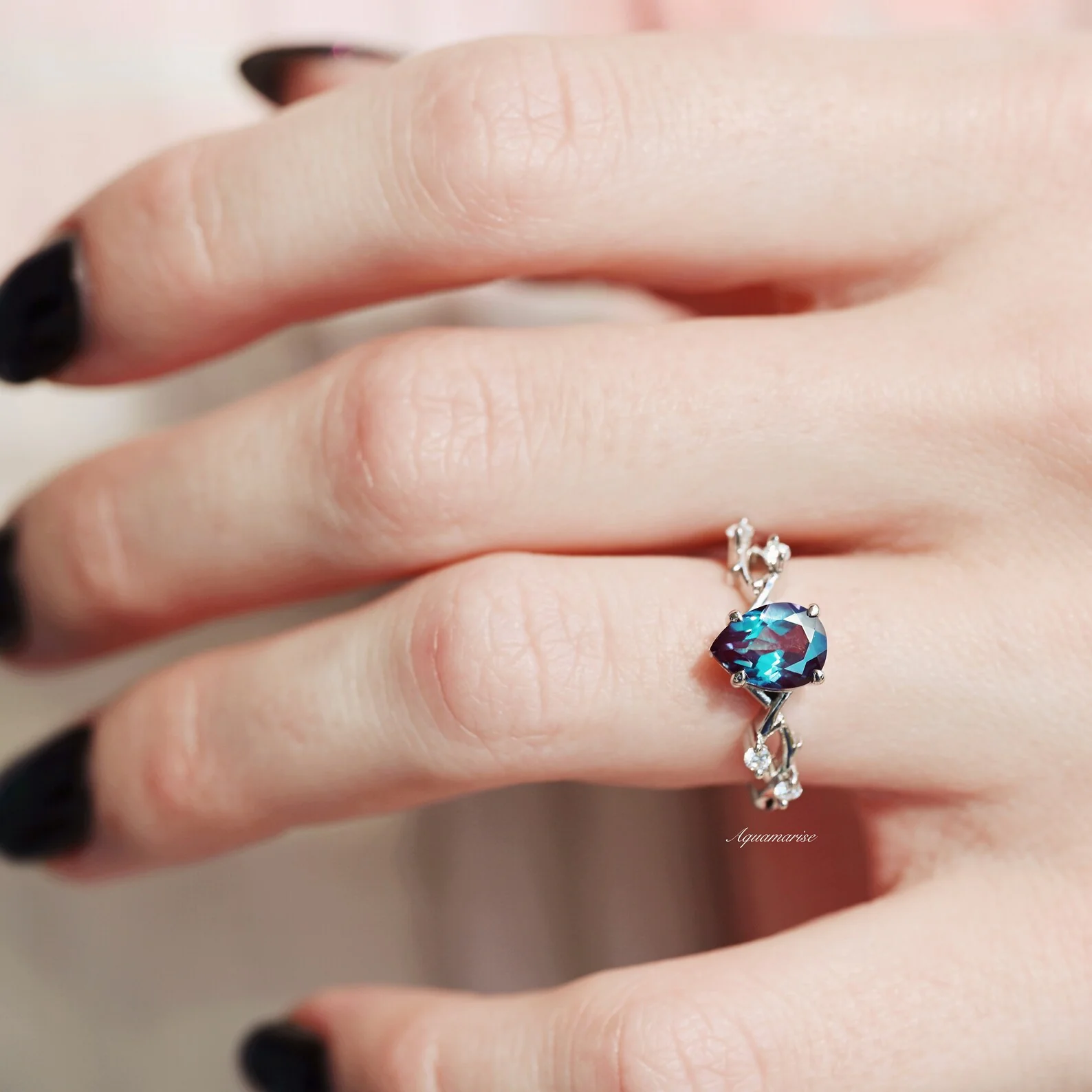 Twisted Vine Alexandrite Twig Engagement Ring in 14K White Gold - Image 2