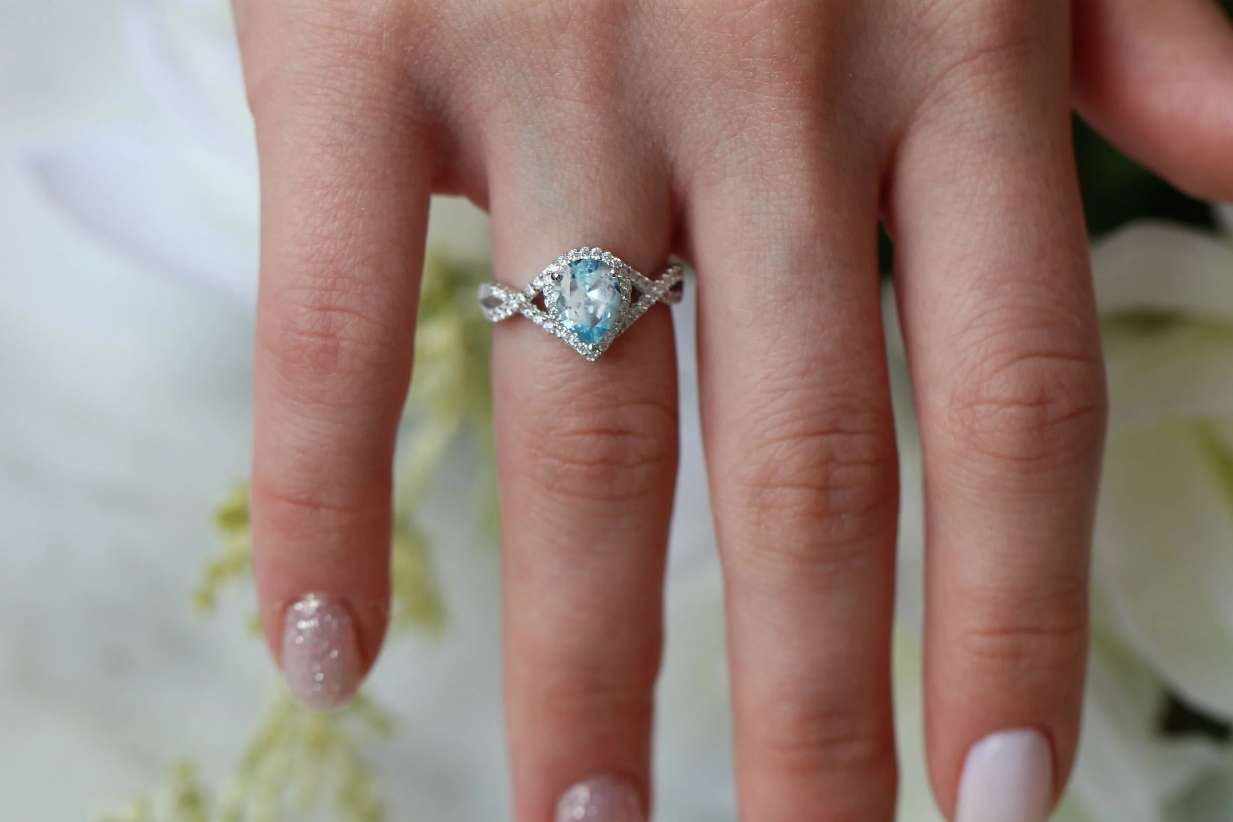 Flair Teardrop Aquamarine Ring in Sterling Silver - Image 2