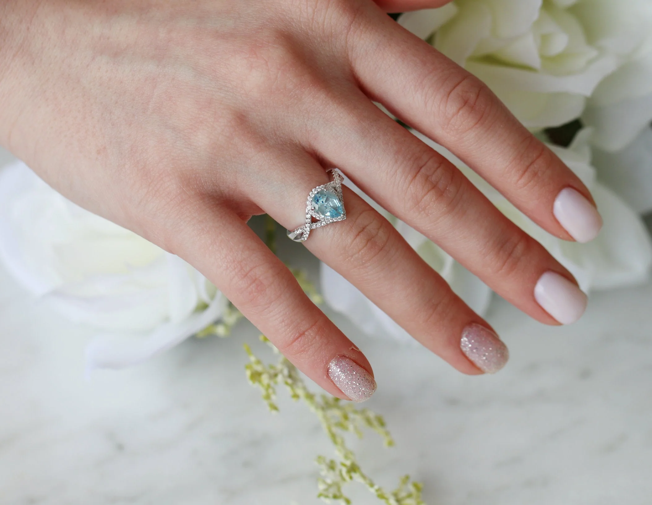 Flair Teardrop Aquamarine Ring in Sterling Silver - Image 3