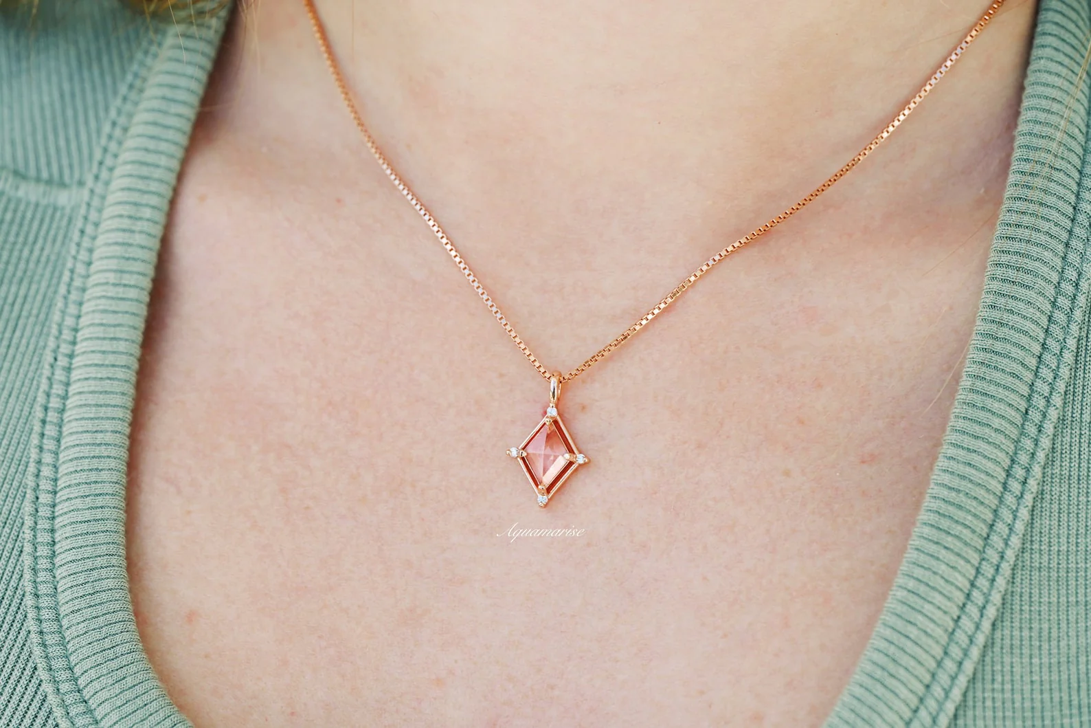 Kite Morganite Necklace in 14K Rose Gold Vermeil - Image 2