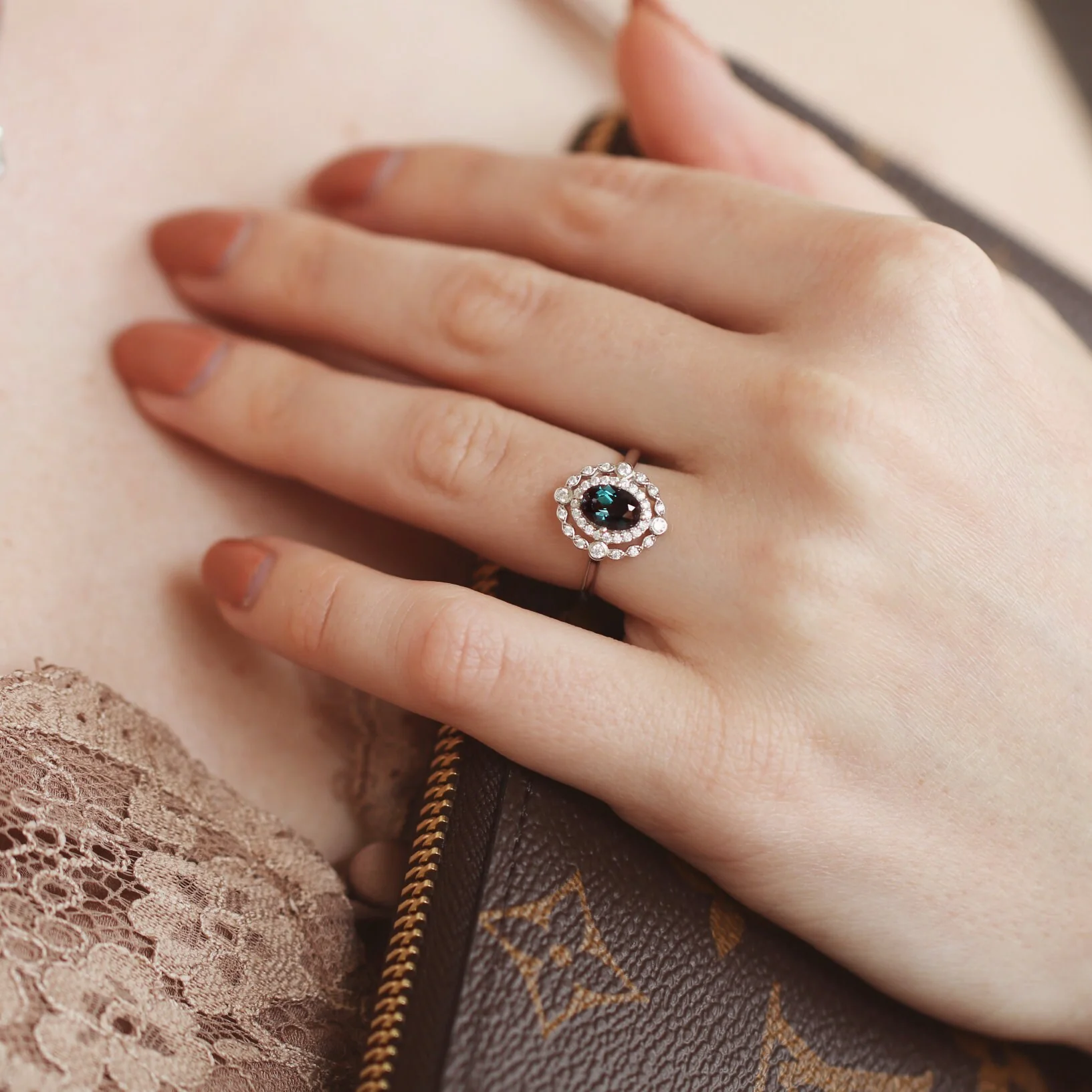 Valentina Art Deco Alexandrite Ring in 14K White Gold - Image 4