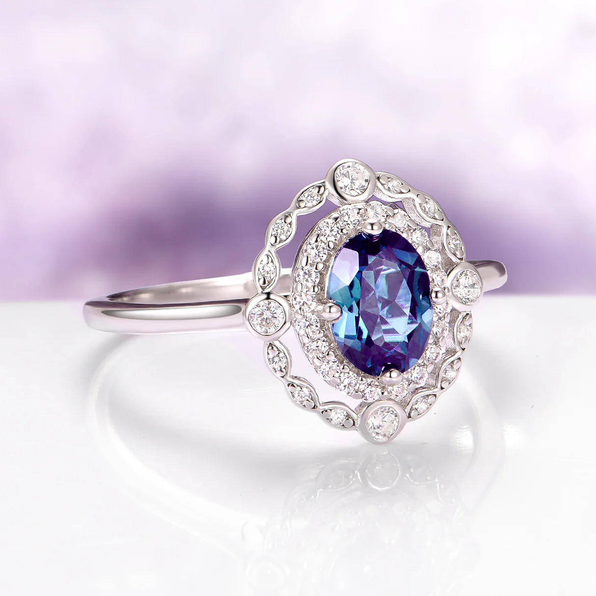 Valentina Art Deco Alexandrite Ring in 14K White Gold - Image 5