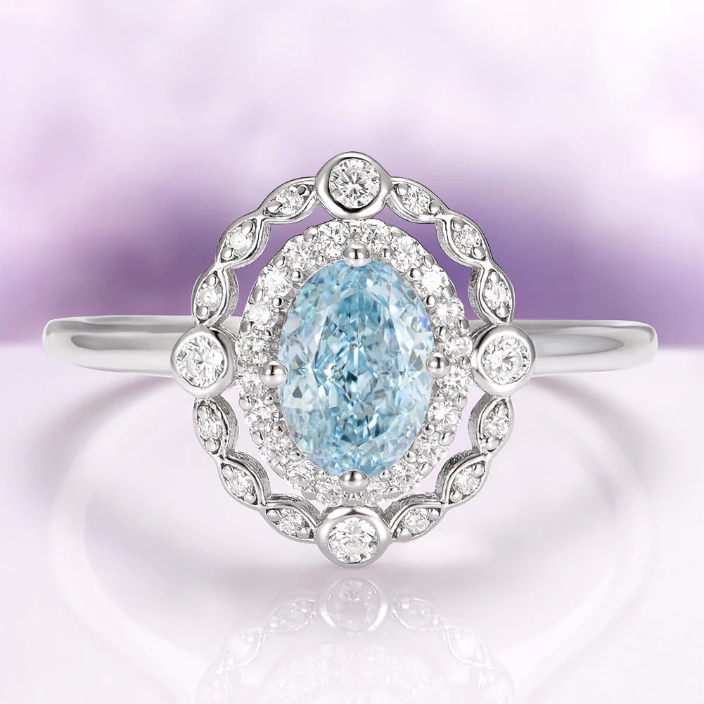 Valentina Vintage Inspired Aquamarine Engagement Ring in 14K White Gold